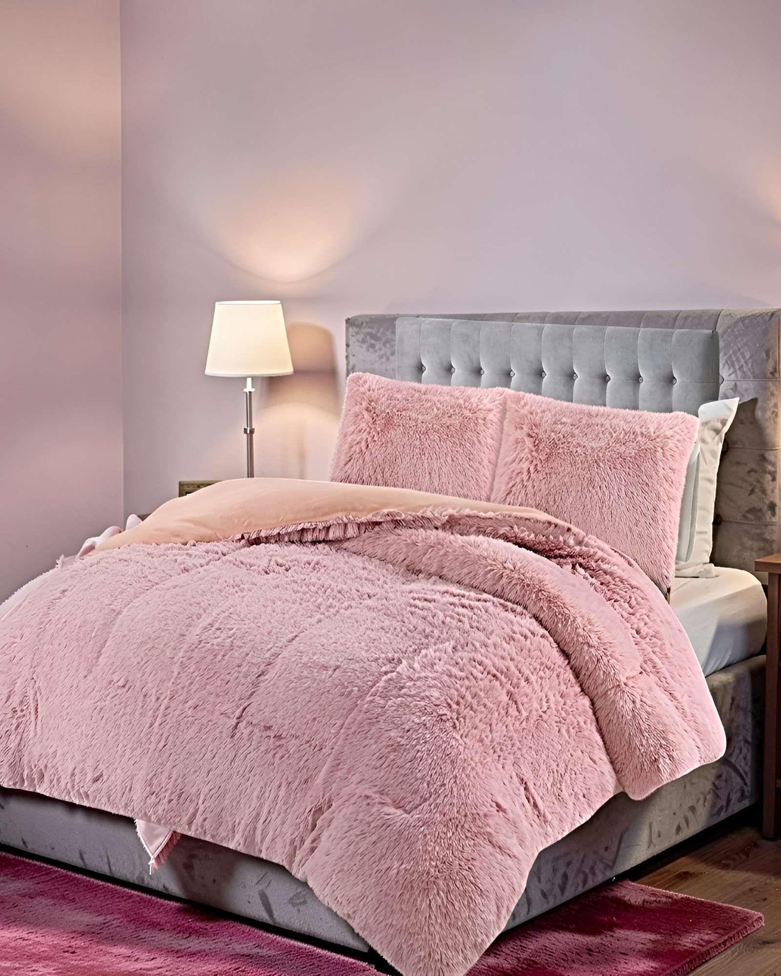 SET COBERTOR DE INVIERNO PELUDO 2 PLAZAS 230X250CM ROSA 2-2