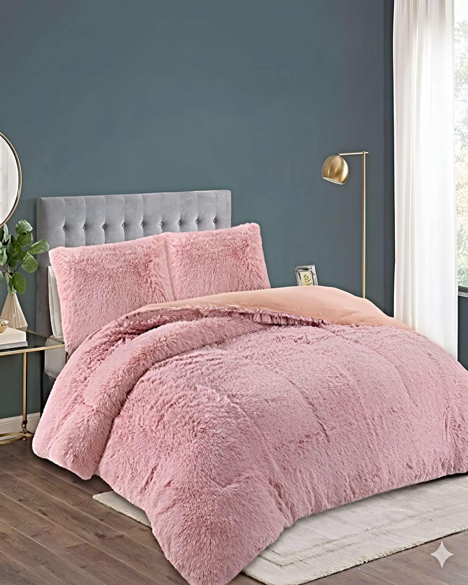 SET COBERTOR DE INVIERNO PELUDO 2 PLAZAS 230X250CM ROSA 2-3