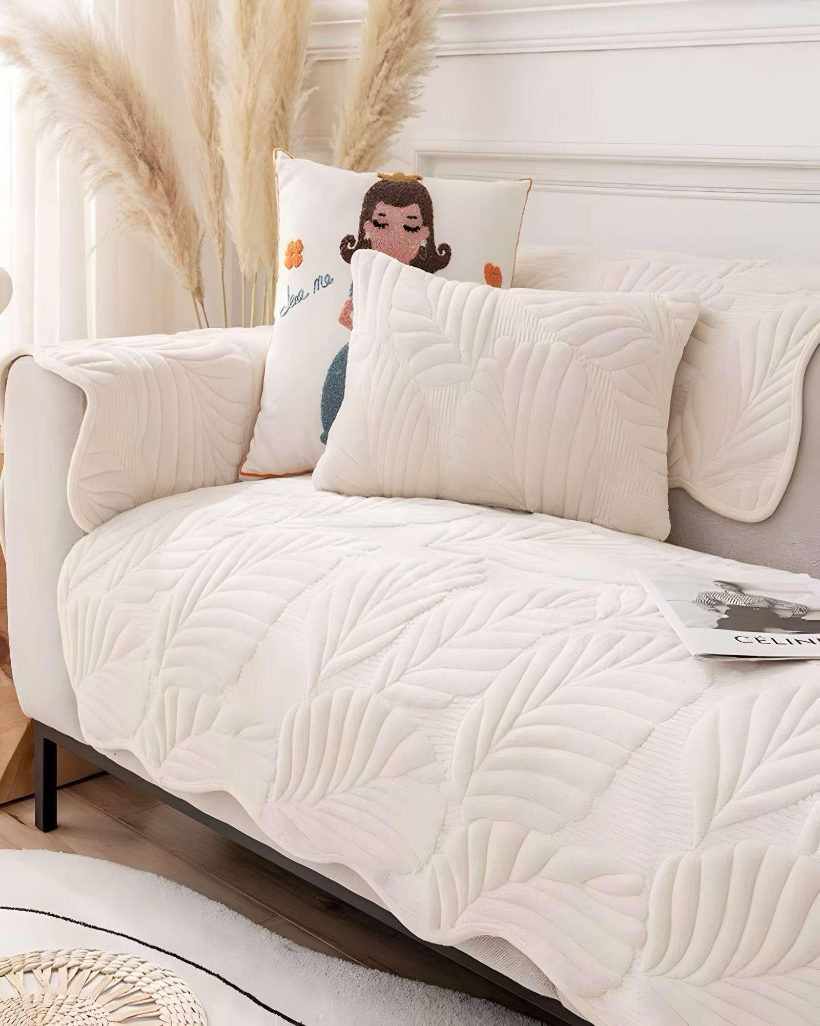 FUNDA DE SOFA DE 5 PIEZAS CON RELIEVE BLANCO-2