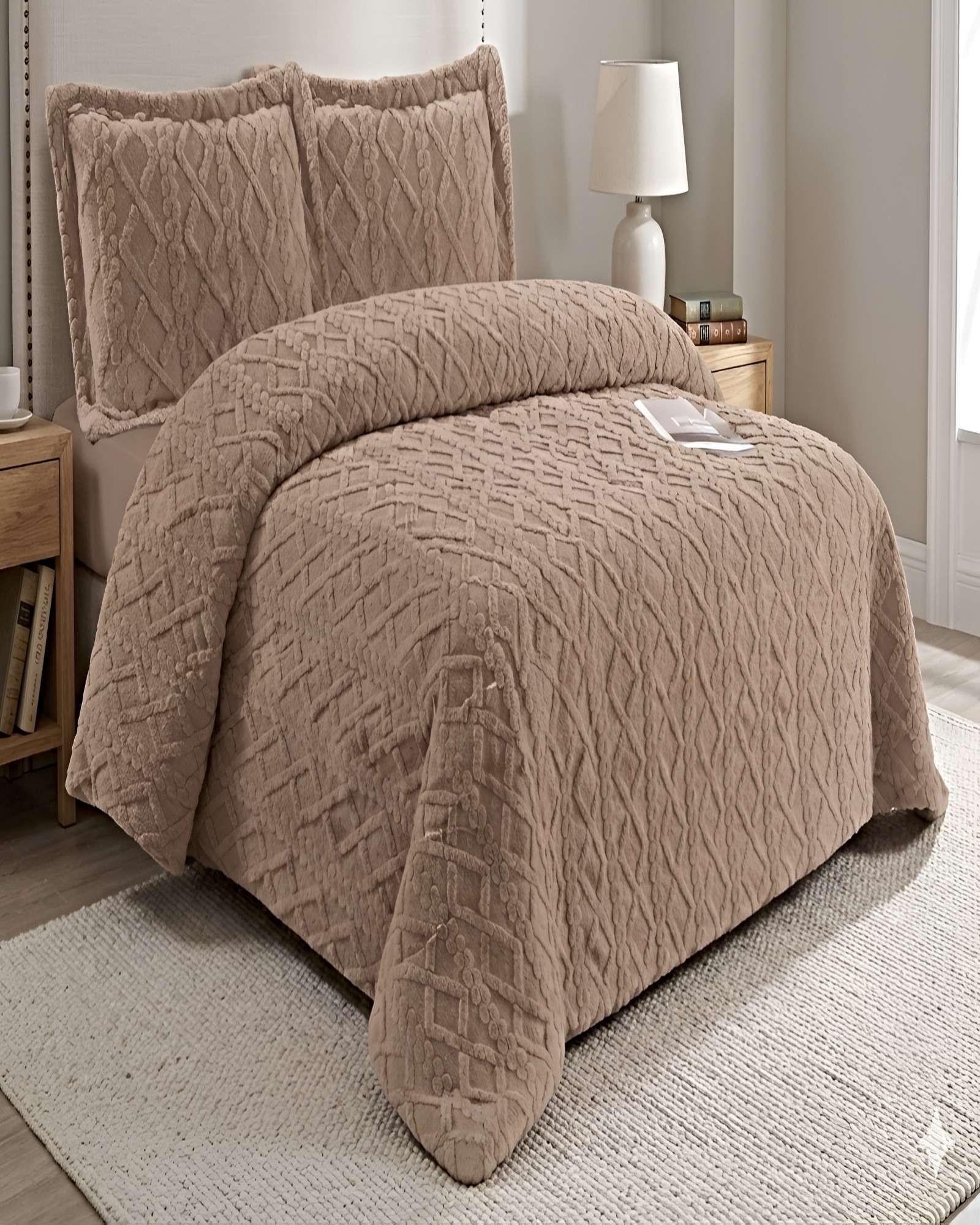 SET COBERTOR DE INVIERNO CON TEXTURA KING 250X270CM CAFÉ O-2