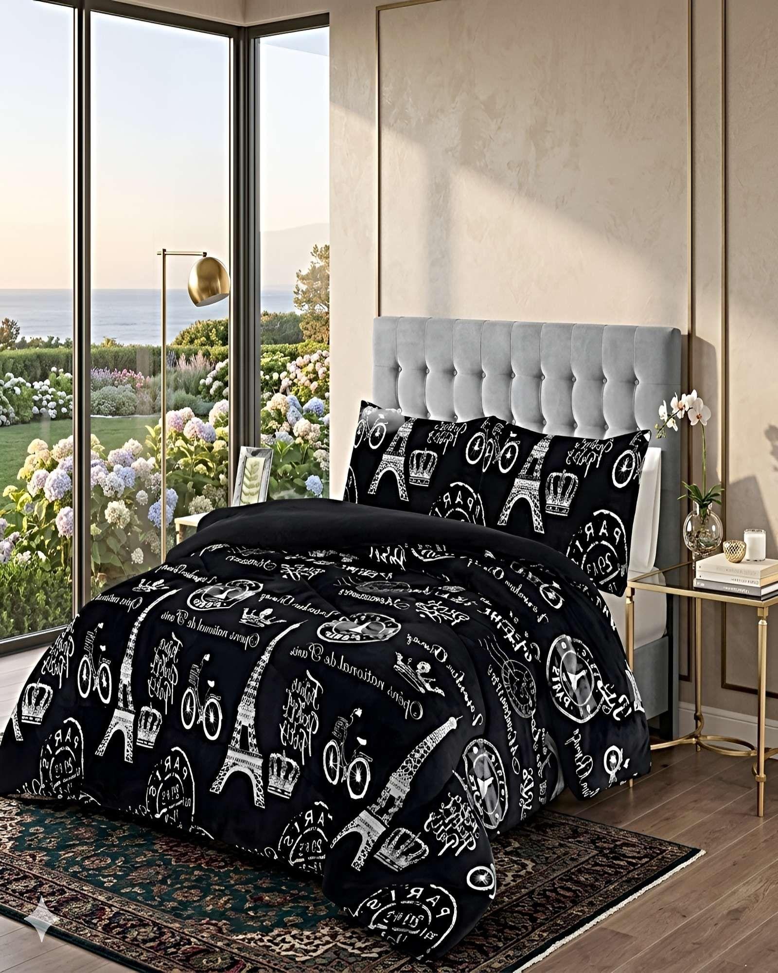 SET COBERTOR DE INVIERNO PLUSH 2 PLAZAS 230X250CM NEGRO 2-3