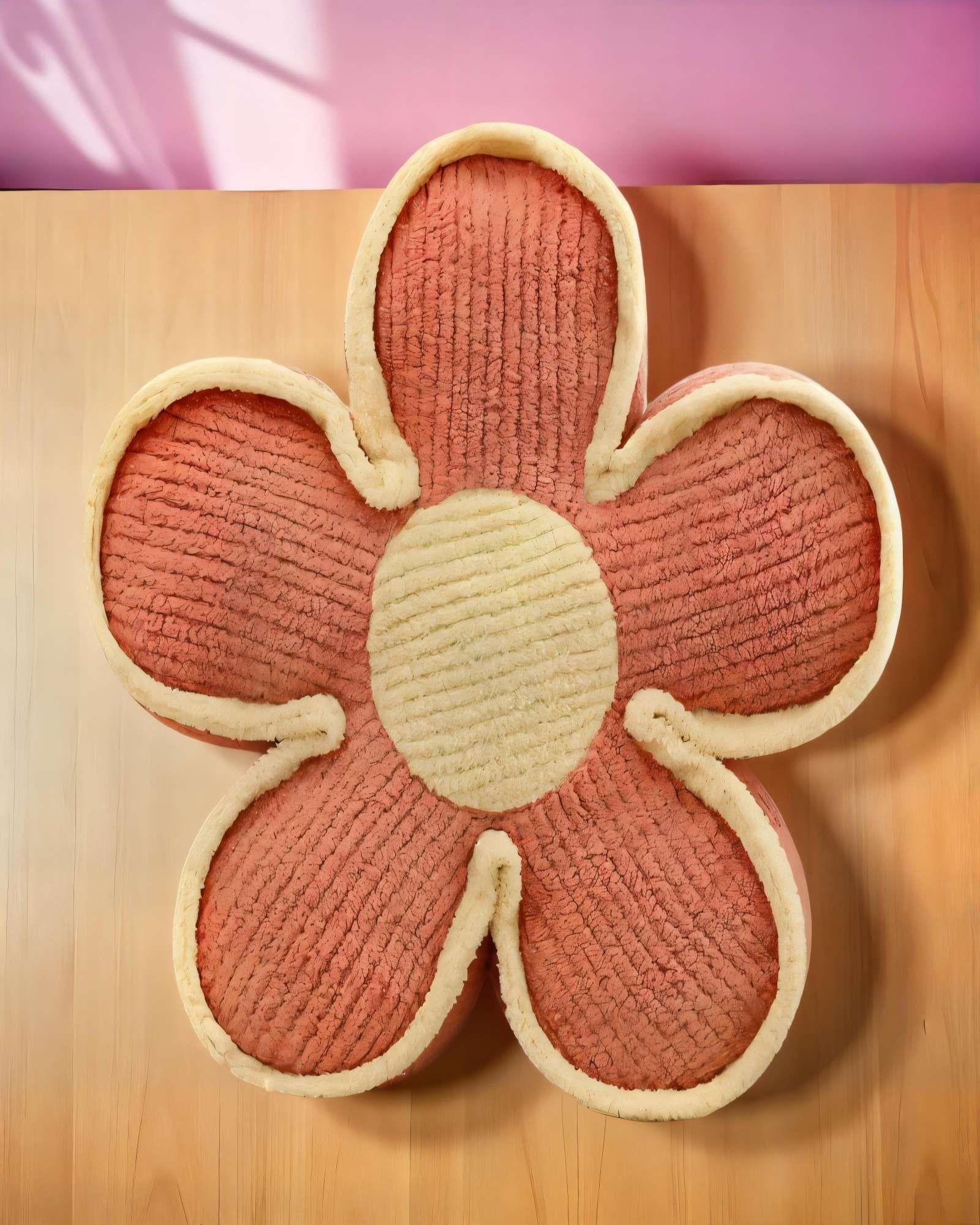 COJIN FORMA DE FLOR DECORATIVO COLOR NARANJA CON BORDE BEIGE-2