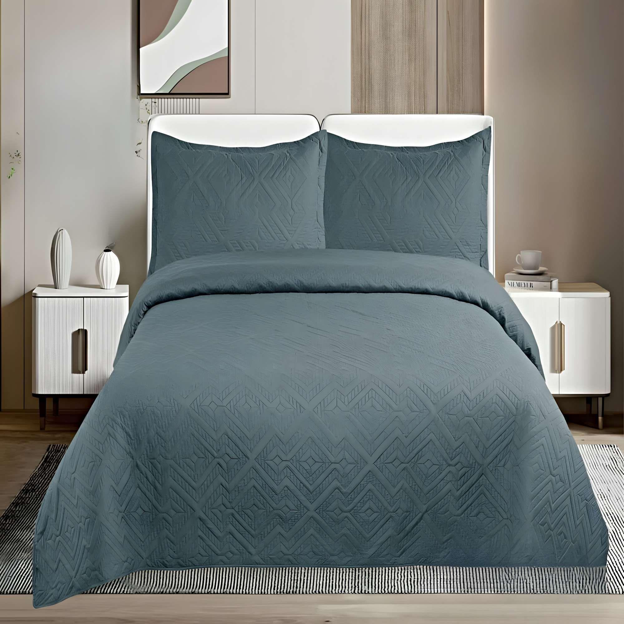 QUILT CUBRECAMA DE VERANO CON COLORES LISOS 2 PLAZAS GRIS OSCURO-1