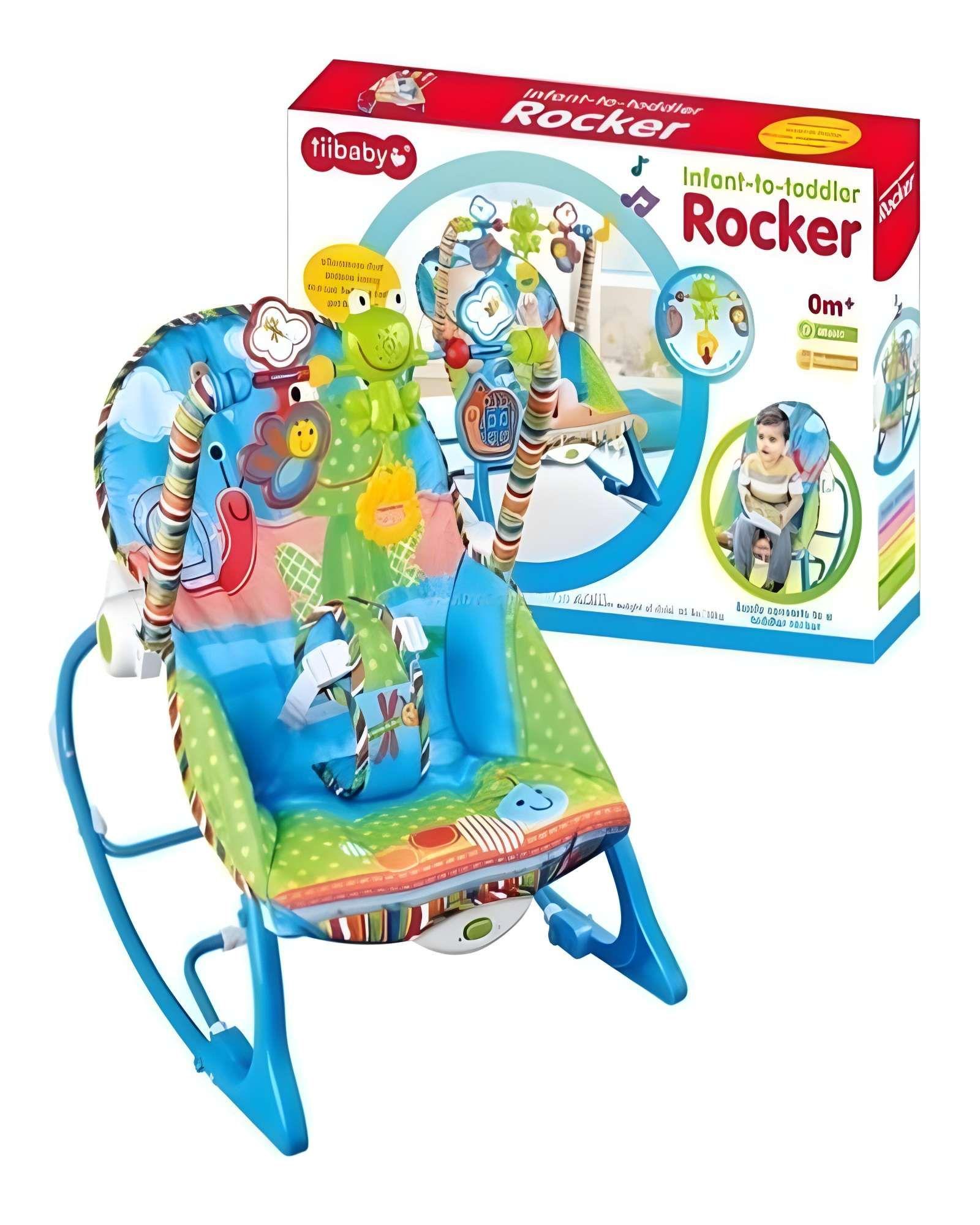 Silla Mecedora Infantil con Melodías y Arco de Juegos azul-2