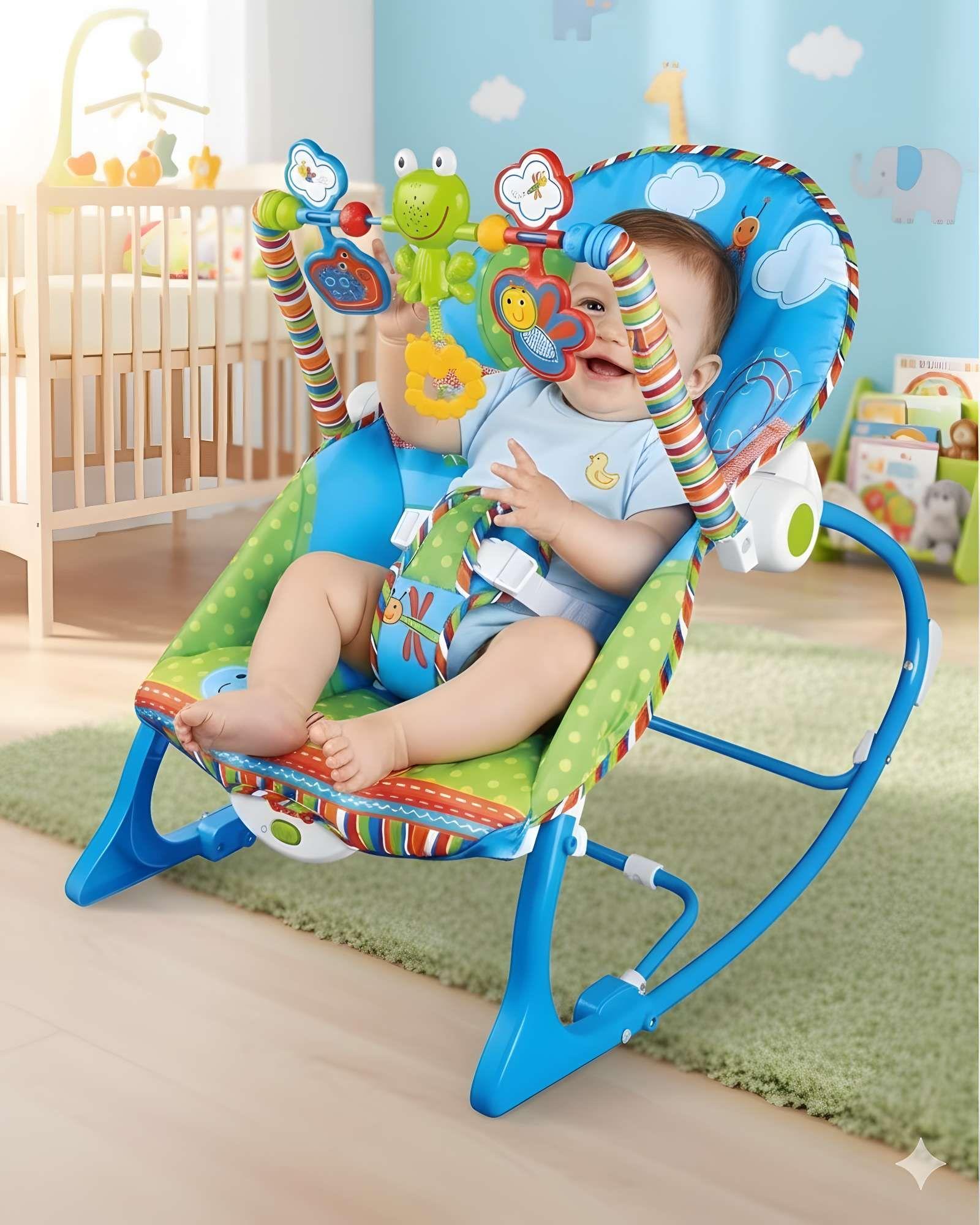 Silla Mecedora Infantil con Melodías y Arco de Juegos azul-3