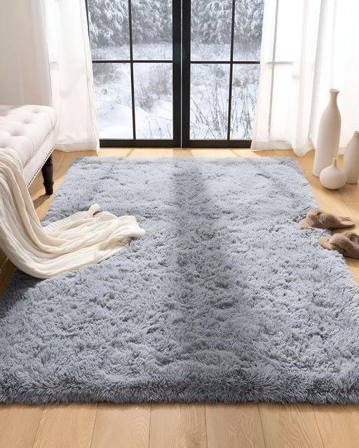 Alfombra peluda Suave 240 x 200 cm Primera Calidad Gris-0