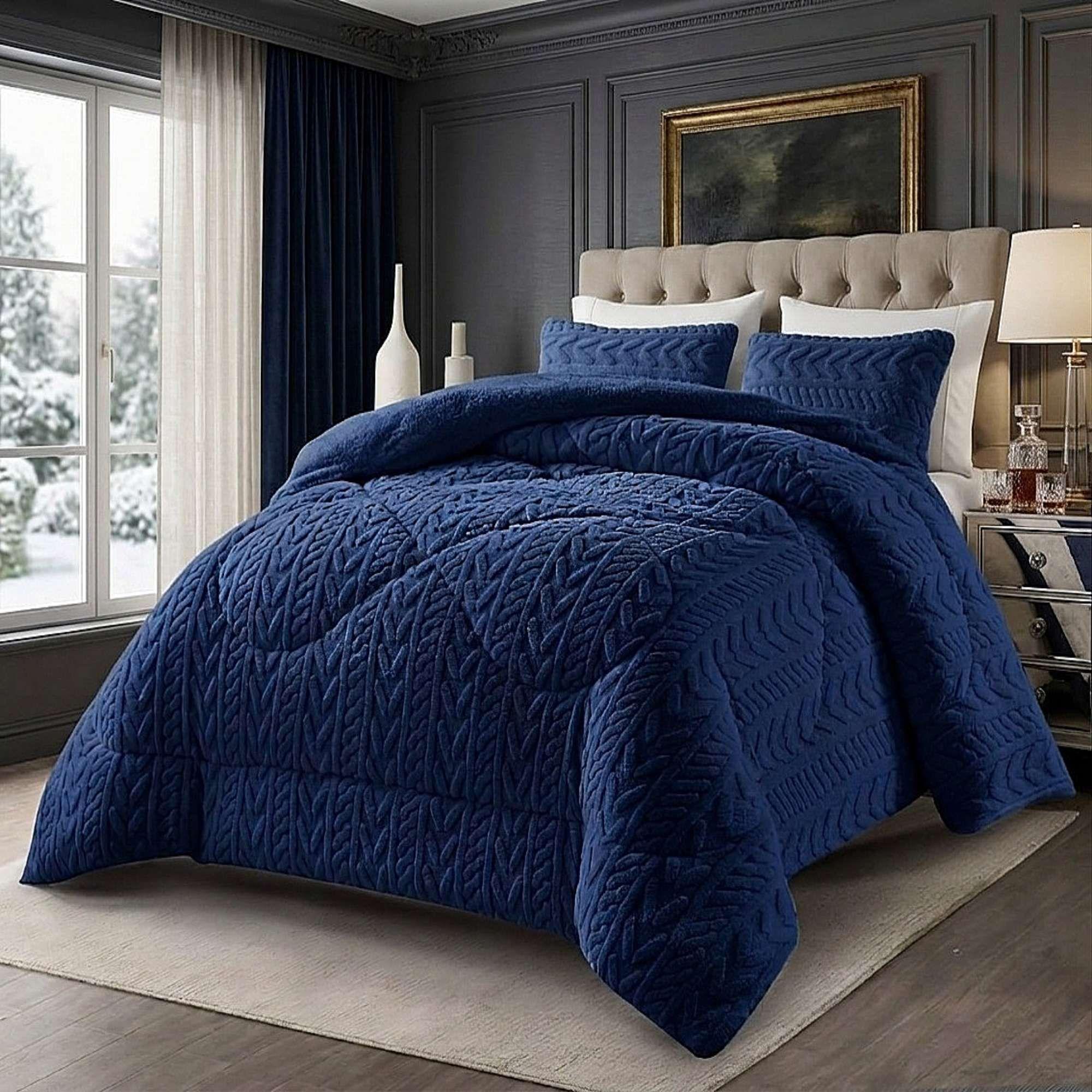 COBERTOR SHERPA TEXTURIZADO RM KING AZUL O-0