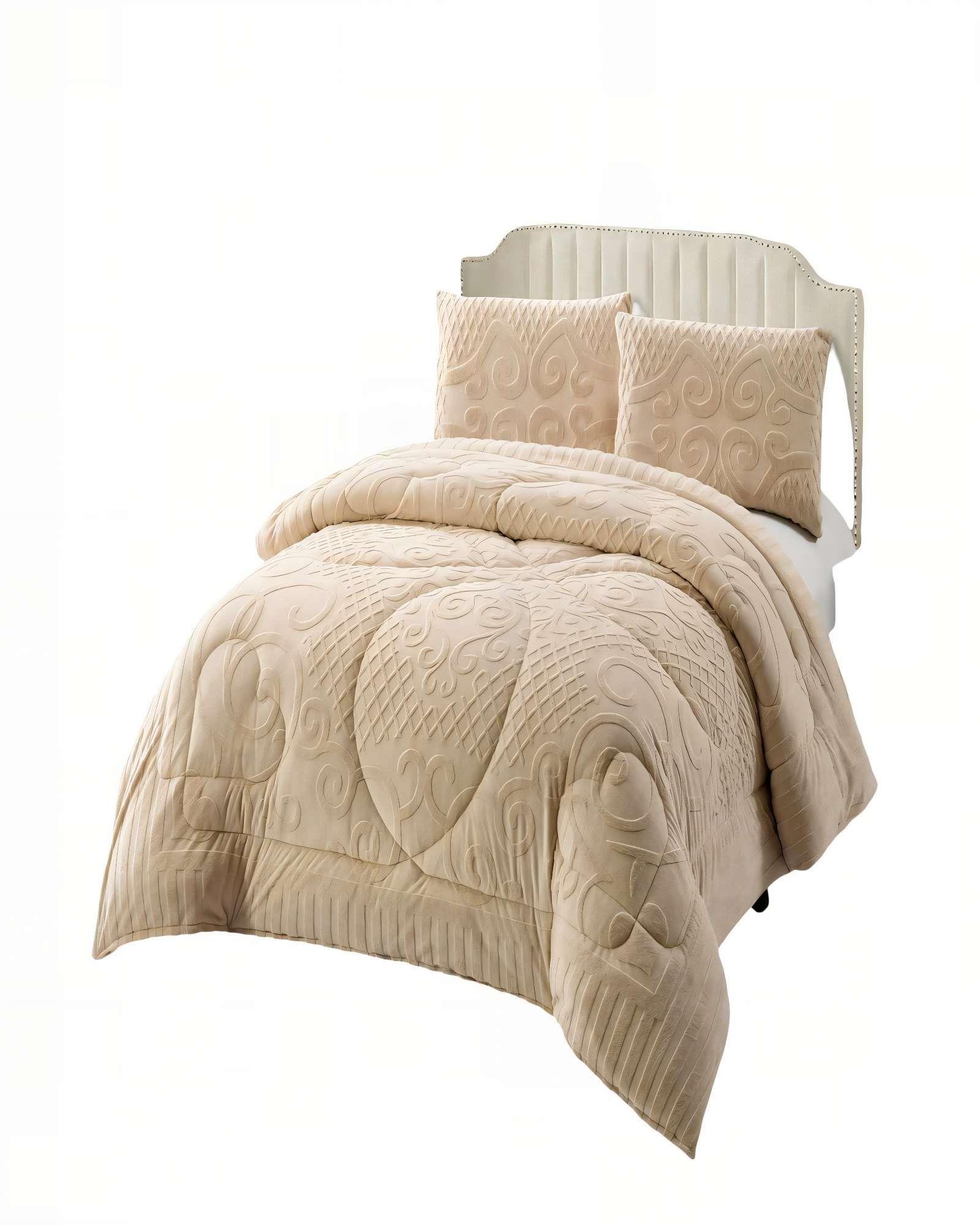 PLUMON PREMIUM CON TEXTURA DE RELIEVE  2 PLAZA COLOR BEIGE -1