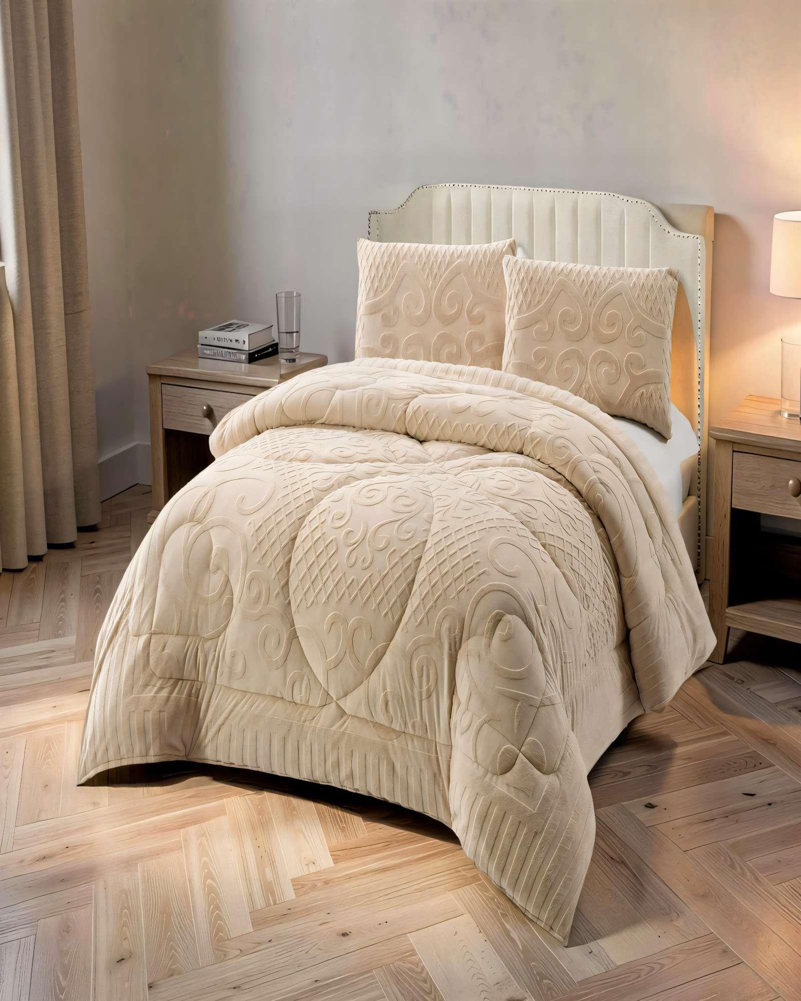 PLUMON PREMIUM CON TEXTURA DE RELIEVE  2 PLAZA COLOR BEIGE -3