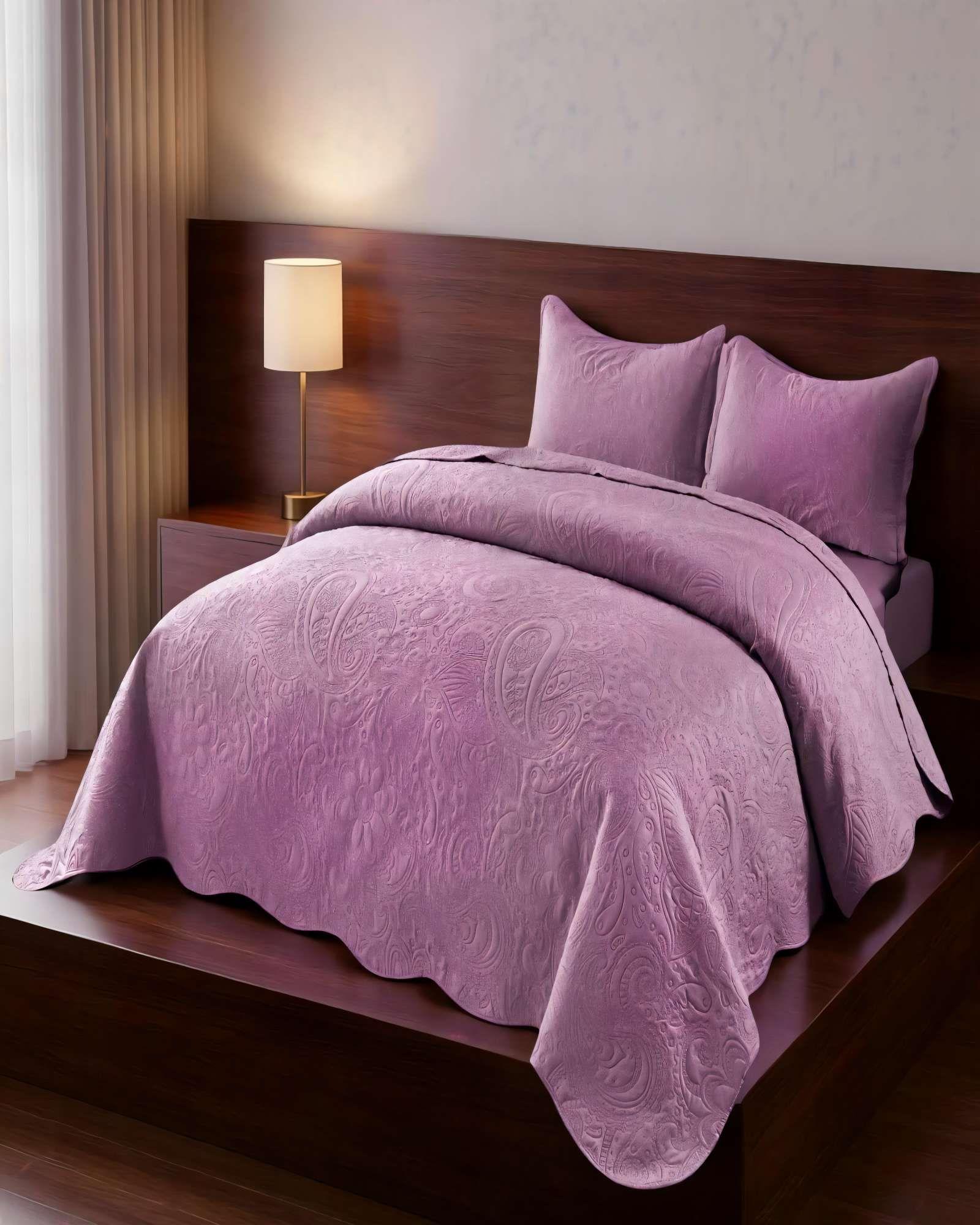 QUILT CUBRECAMA DE VERANO 2 PLAZAS CON RELIEVE COLOR MORADO-2