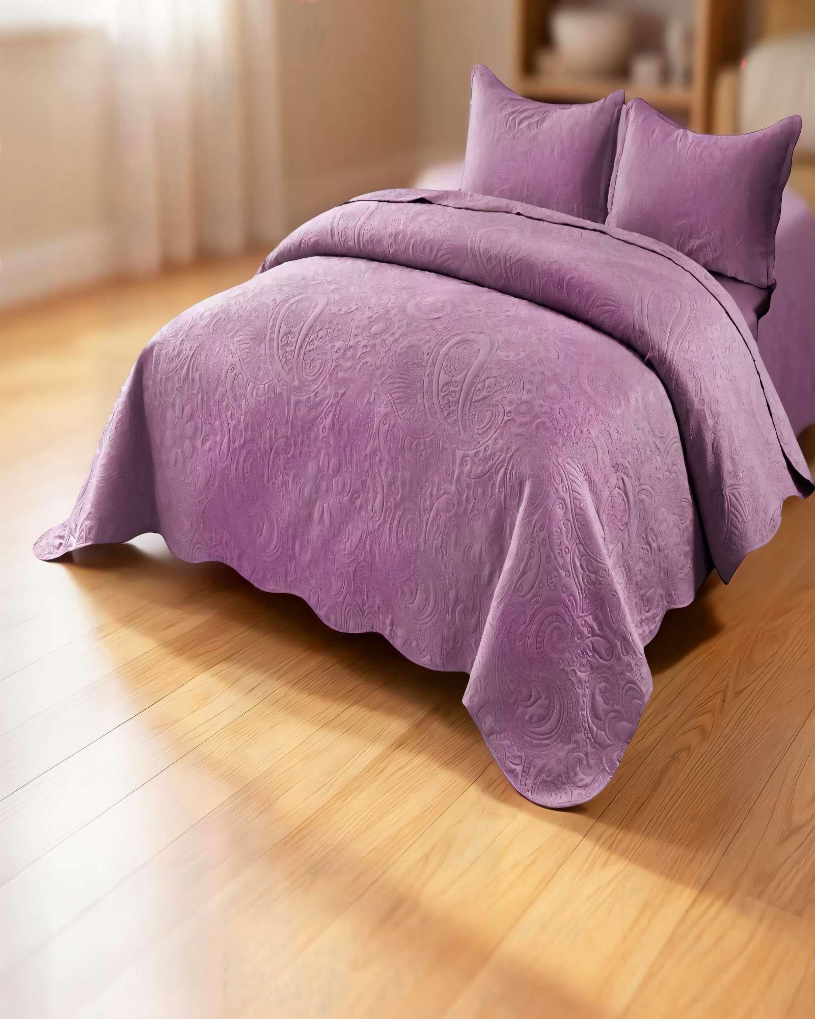 QUILT CUBRECAMA DE VERANO 2 PLAZAS CON RELIEVE COLOR MORADO-3