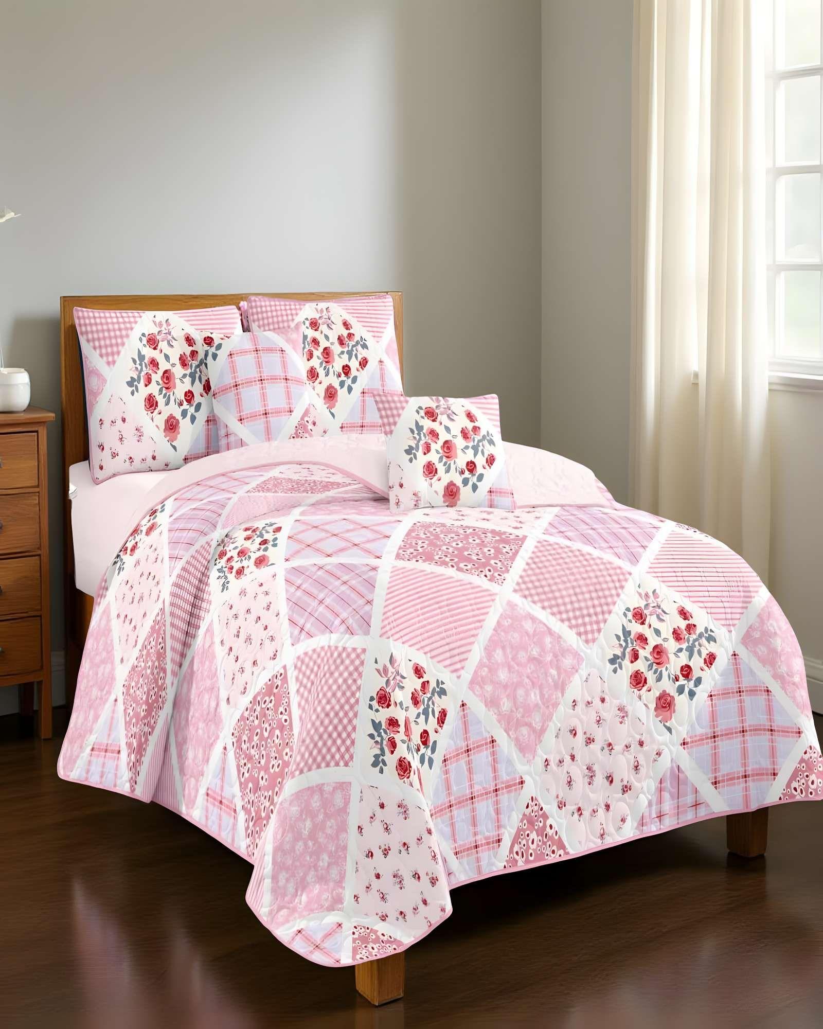 QUILT CUBRECAMA DE VERANO PLAZA Y MEDIA ROSA01-2