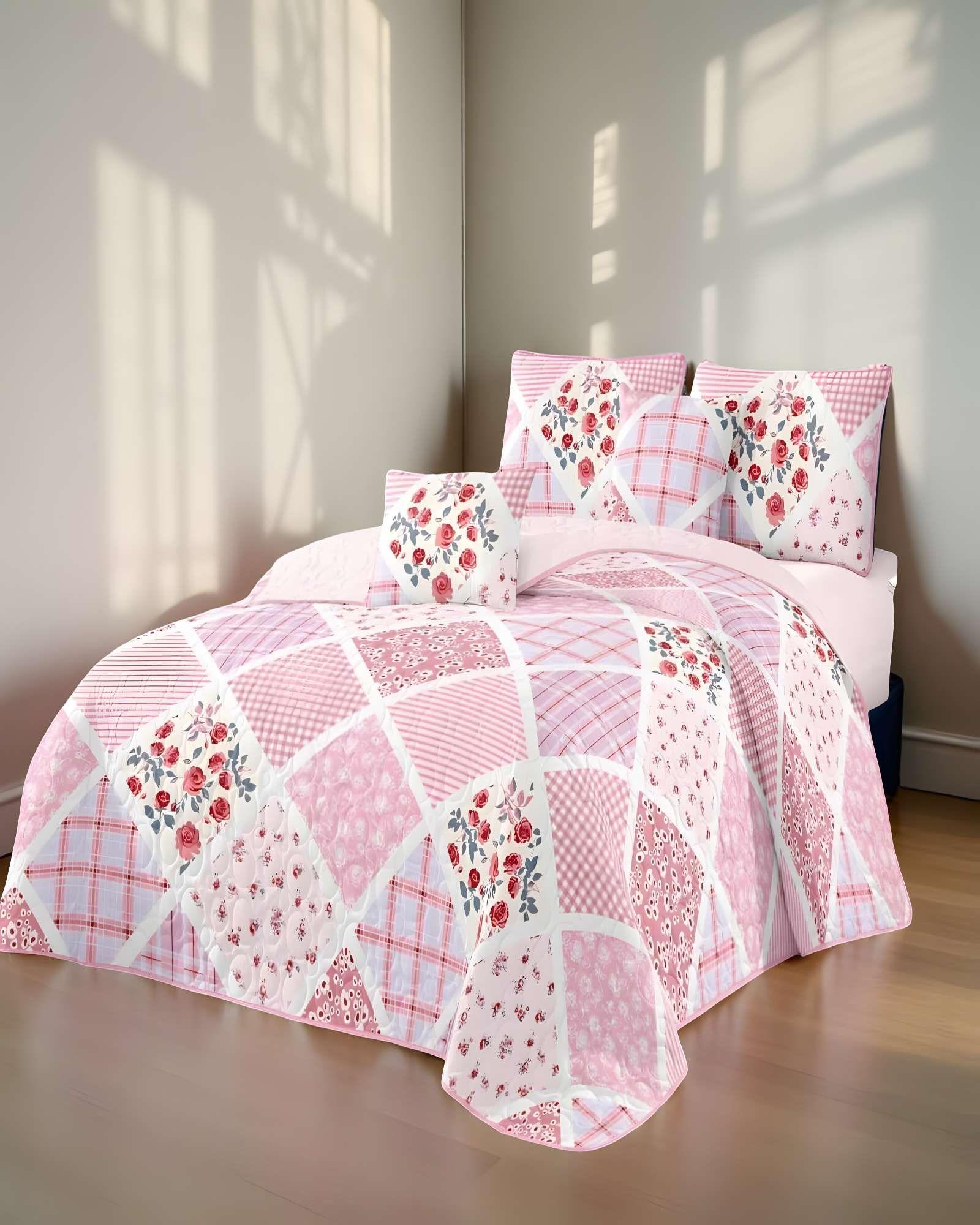 QUILT CUBRECAMA DE VERANO PLAZA Y MEDIA ROSA01-3