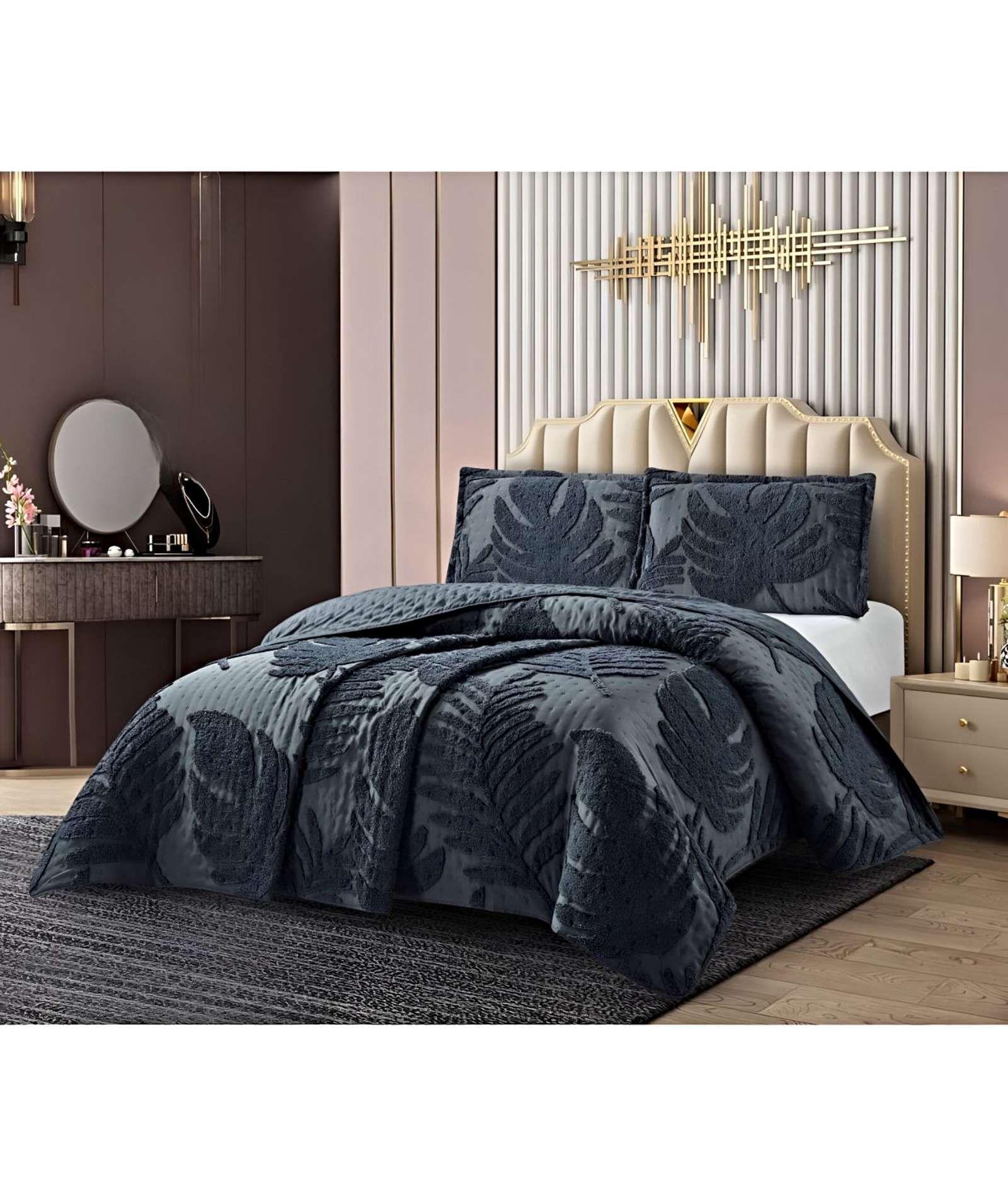 CUBRECAMA QUILT CON DISEÑO HOJA RELIEVE 2 PLAZAS 230 x 250 cm 06-3