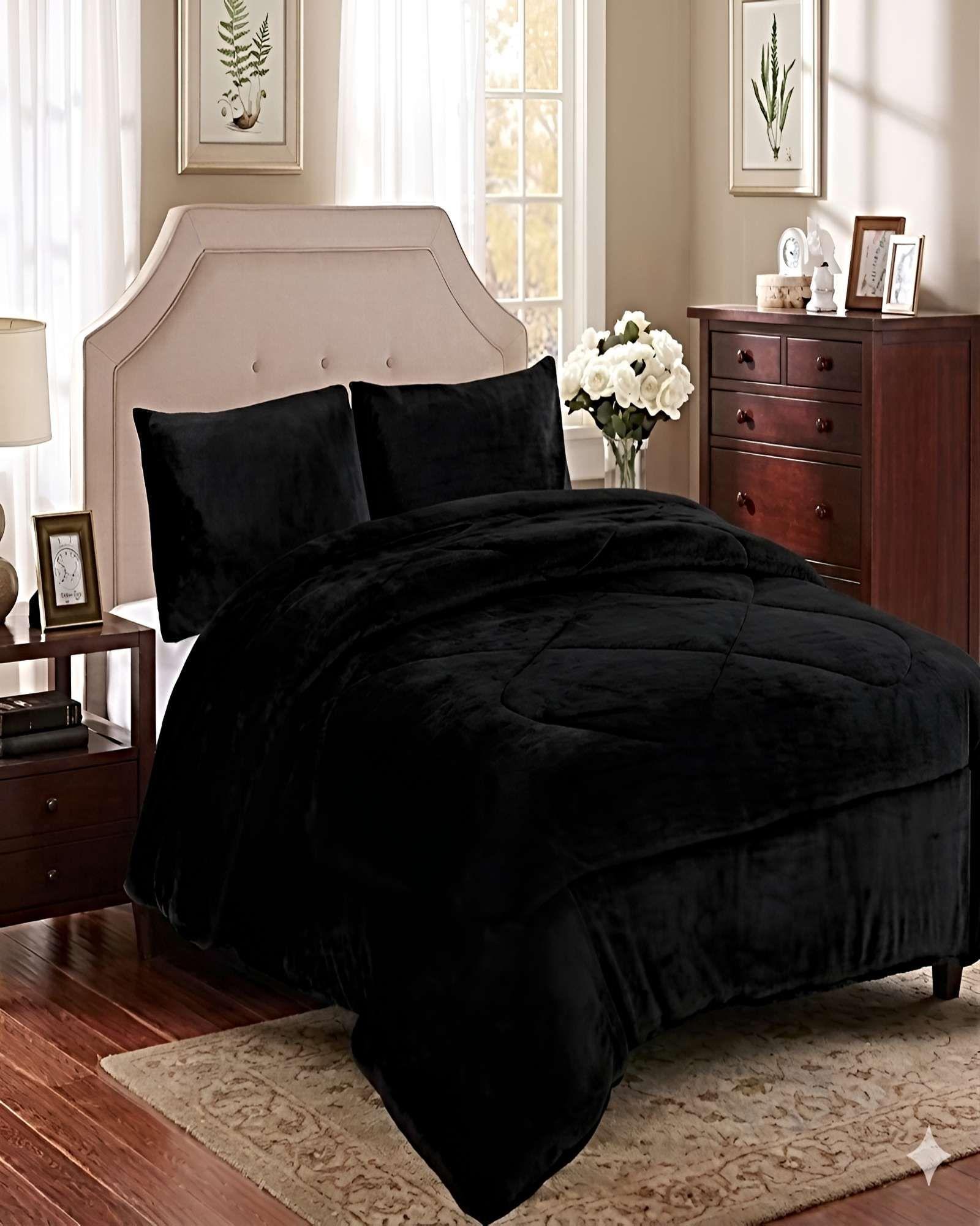 SET COBERTOR DE INVIERNO PLUSH KING 250X270CM  NEGRO 1-3