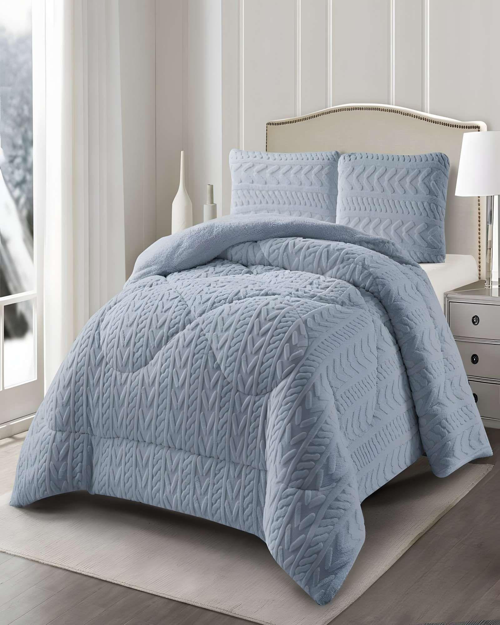 COBERTOR SHERPA TEXTURIZADO RM 2 PLAZAS CELESTE-3