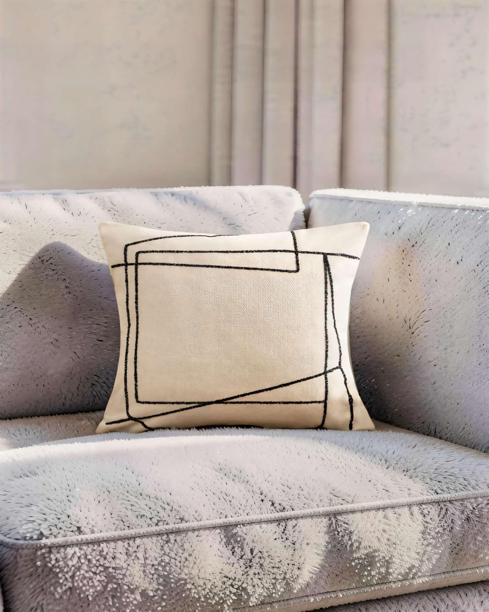 SET DE 4 FUNDAS DE COJIN 45CMX45CM  BORDADO DE LINEA COLOR BEIGE-2