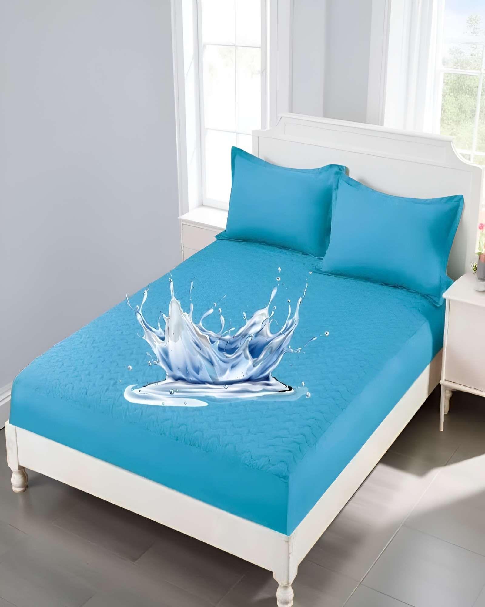 CUBRECOLCHON IMPERMEABLE 2 PLAZAS COLOR CELESTE-3