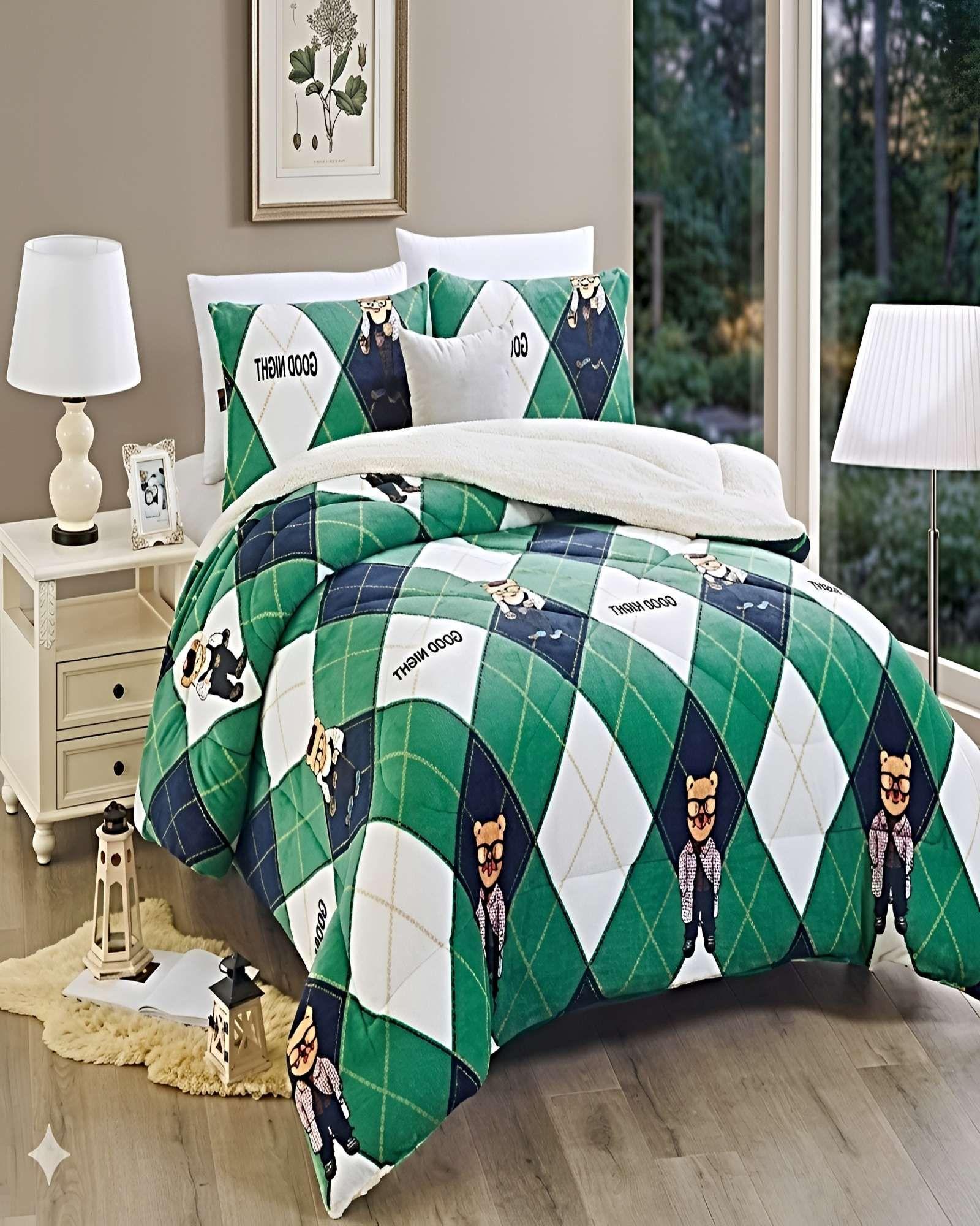 SET COBERTOR DE INVIERNO PLUSH 2 PLAZAS 230X250CM VERDE-3