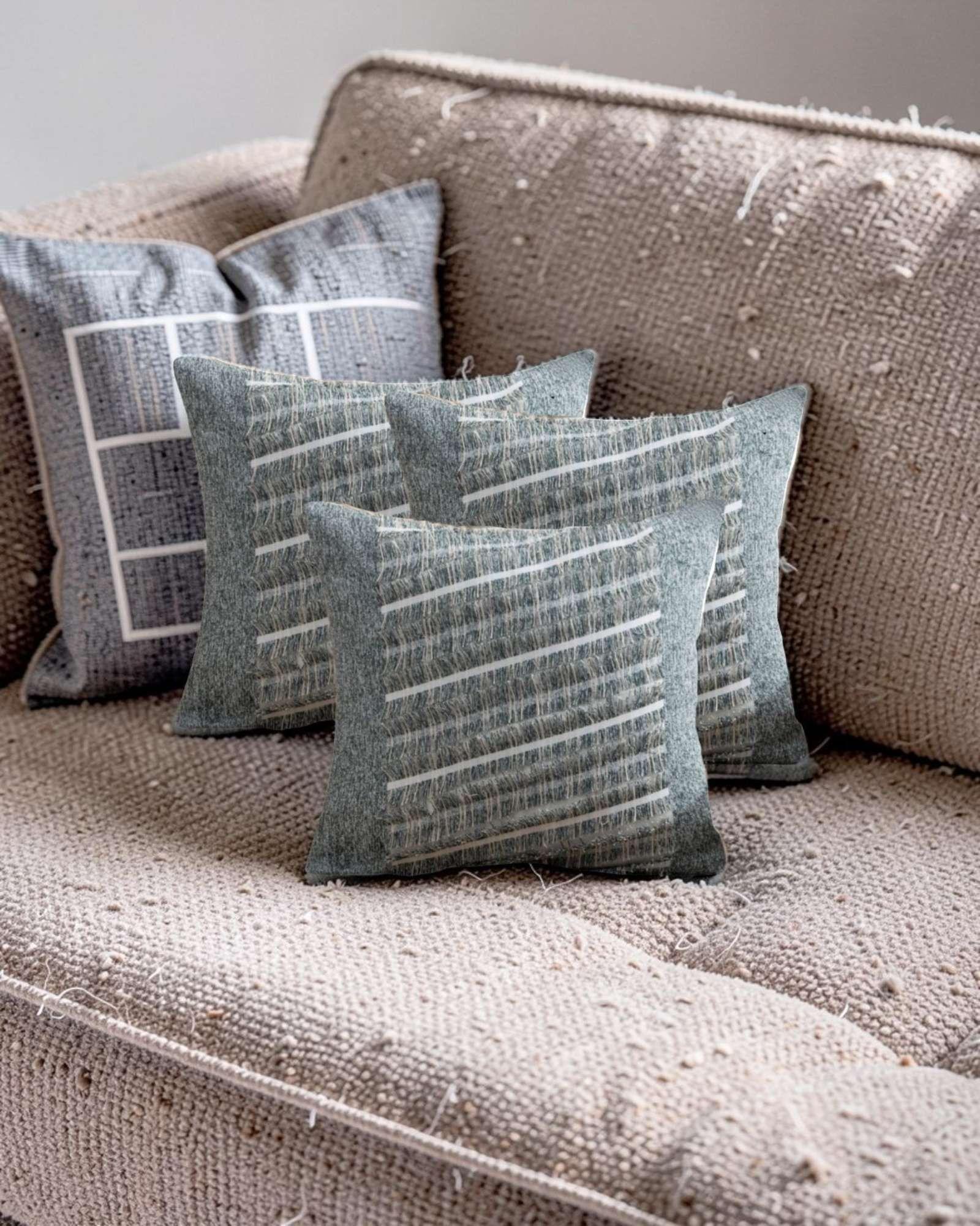 PACK DE 3 FUNDAS DE COJIN CHENILLE CON FLECOS GRIS OSCURO-2