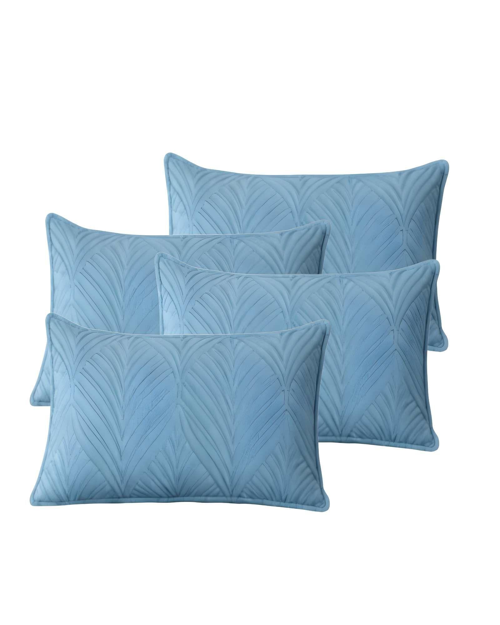 SET DE 4 FUNDAS DE COJIN SERIE HOJAS 30X50 CM CELESTE-0