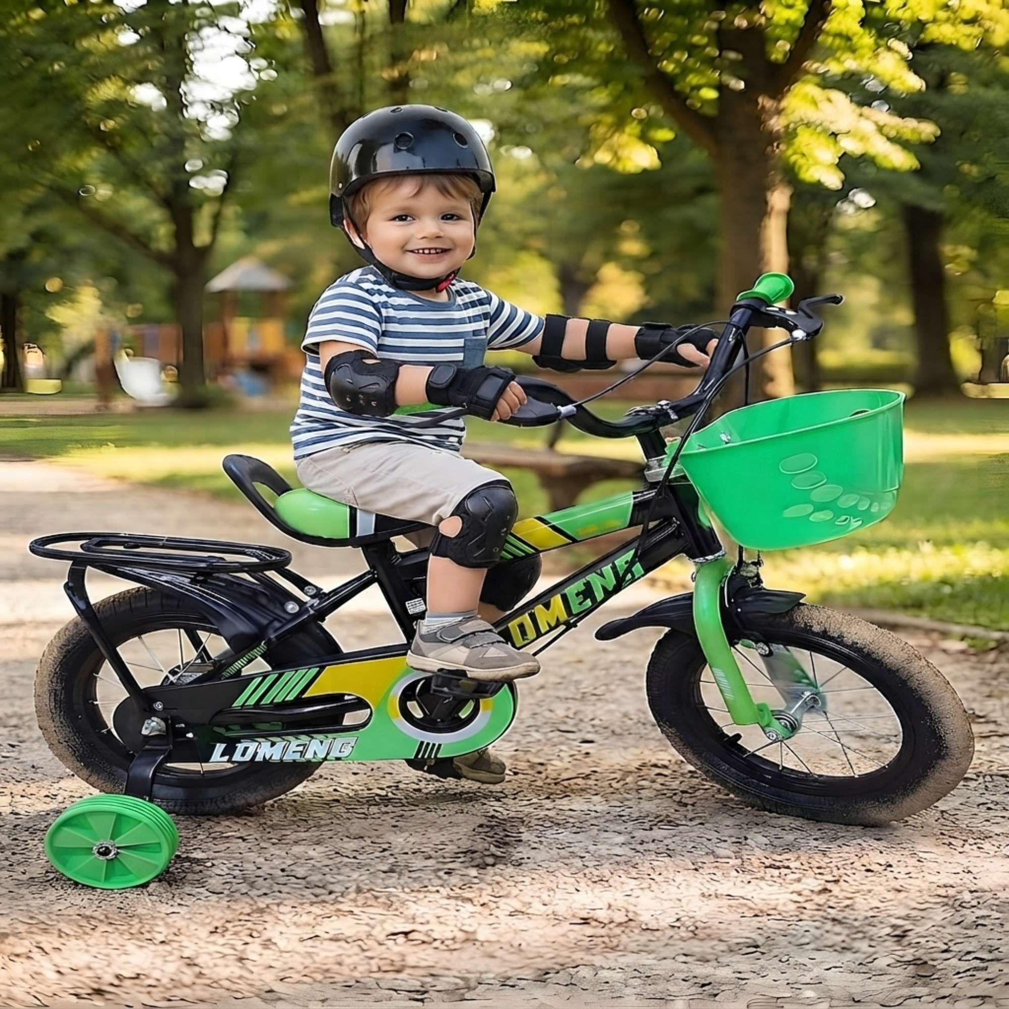 BICICLETA PARA NIÑOS ARO 14 CON RUEDITAS MAS KIT DE SEGURIDAD VERDE-3