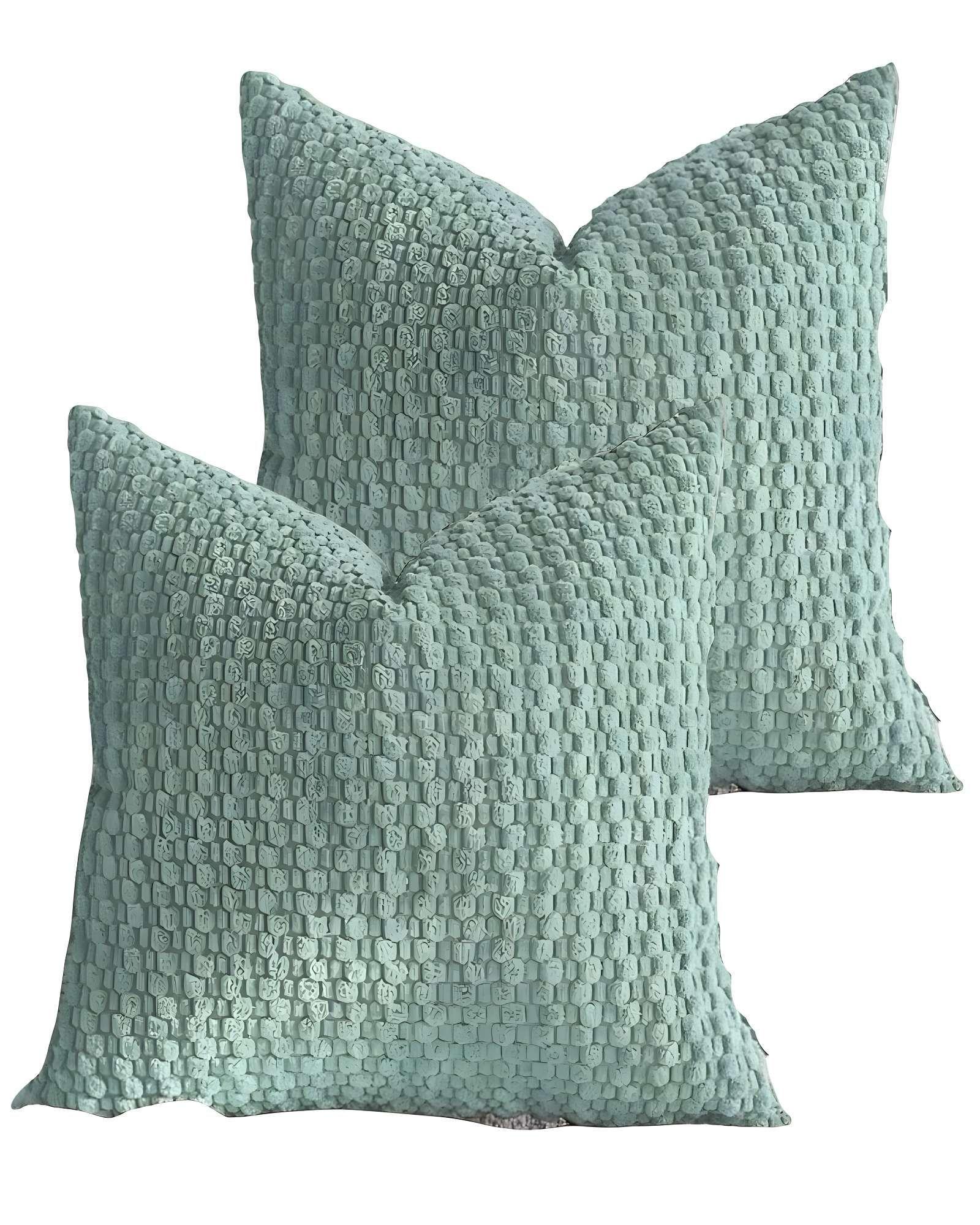 SET DE 2 FUNDAS DE COJINES DISEÑO DE MAIZ 45CM X 45 CM VERDE MENTA-2