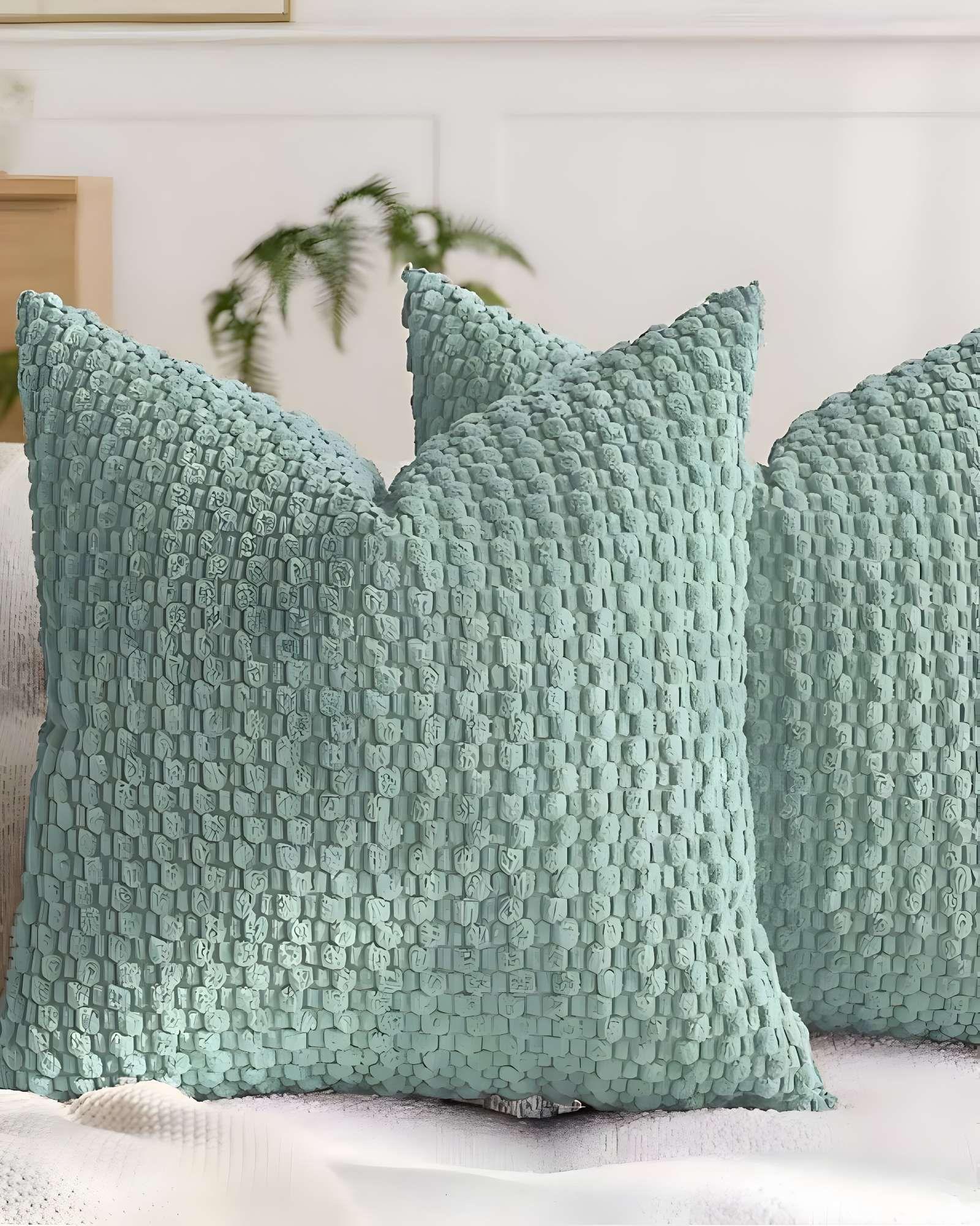 SET DE 2 FUNDAS DE COJINES DISEÑO DE MAIZ 45CM X 45 CM VERDE MENTA-3