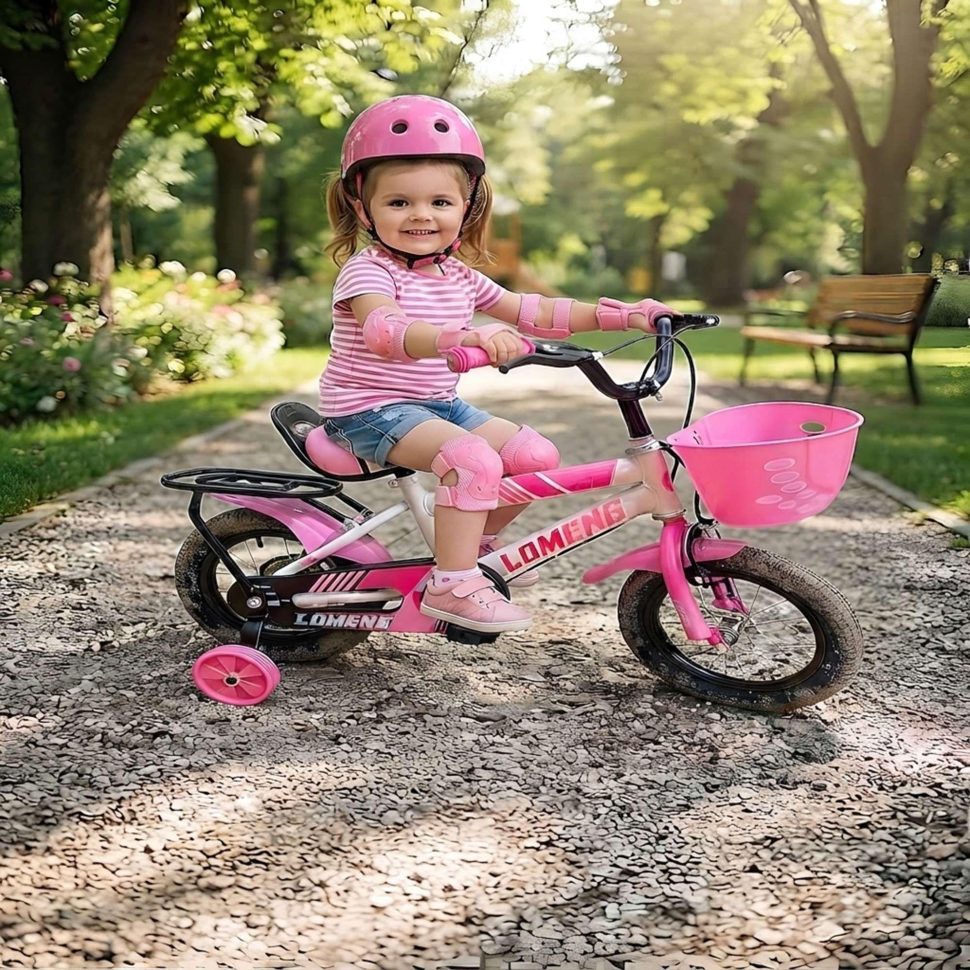 BICICLETA PARA NIÑOS ARO 12 CON RUEDITAS MAS KIT DE SEGURIDAD ROSADO-3