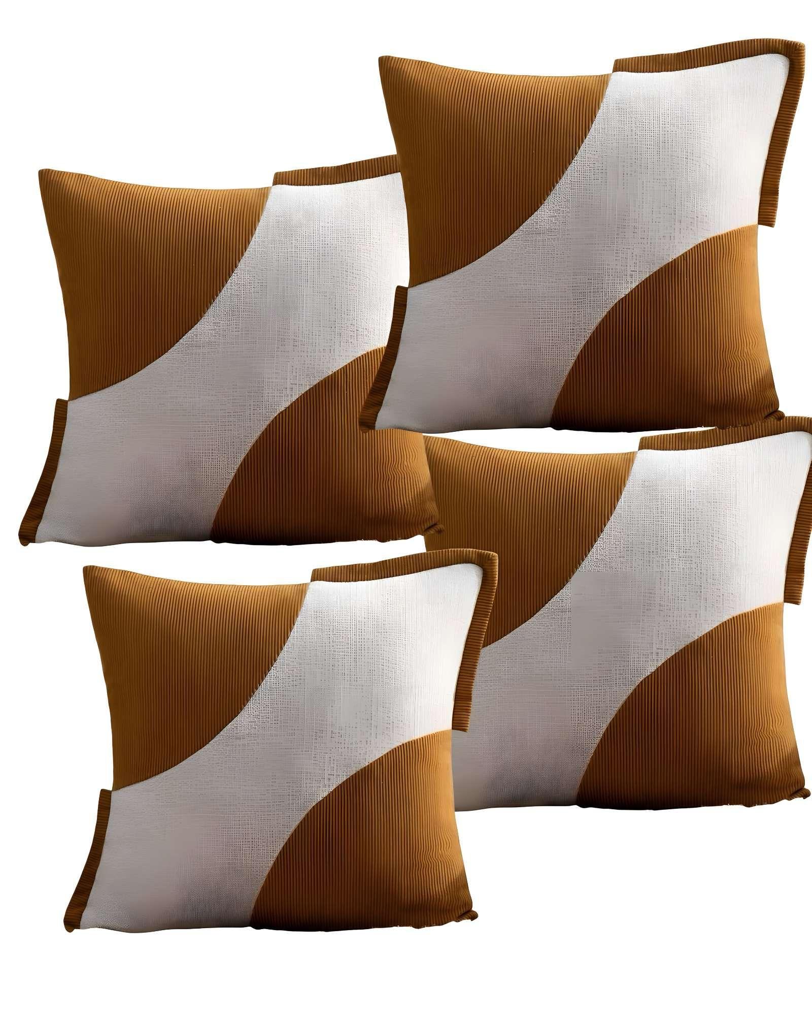 SET DE 4 FUNDAS DE COJINES DISEÑO TELA PANA EMPALMADO 45CM X 45 CM NARANJA-2