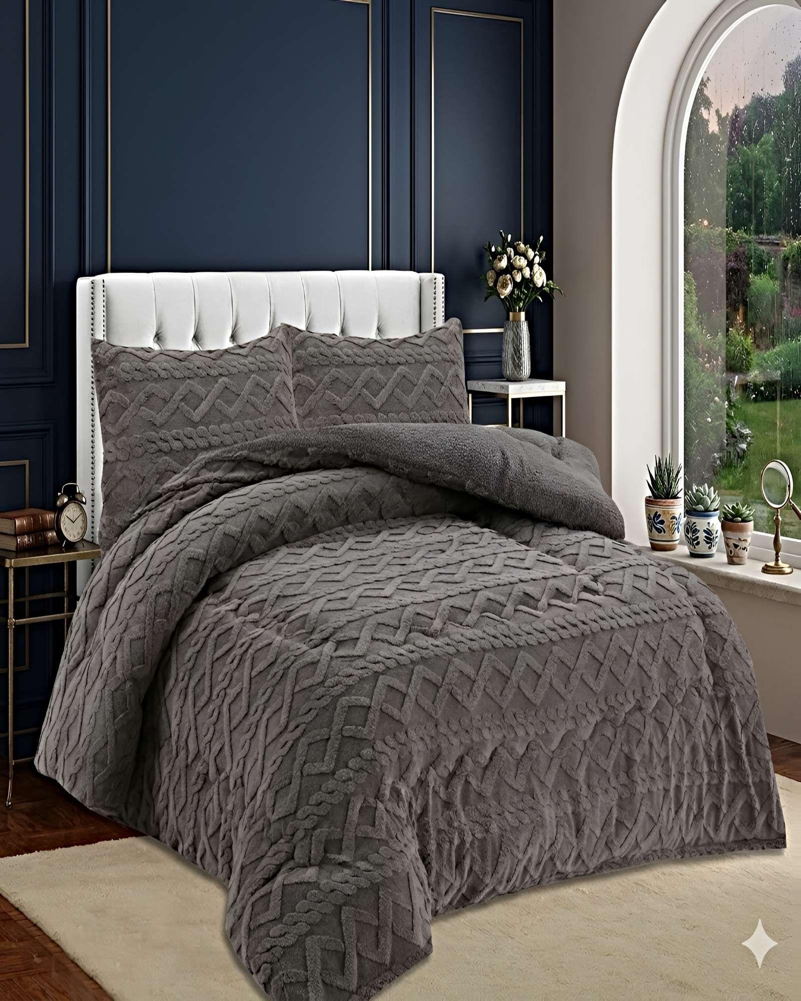 SET COBERTOR DE INVIERNO CON TEXTURA 1.5 PLAZA 180X200CM P GRIS-2