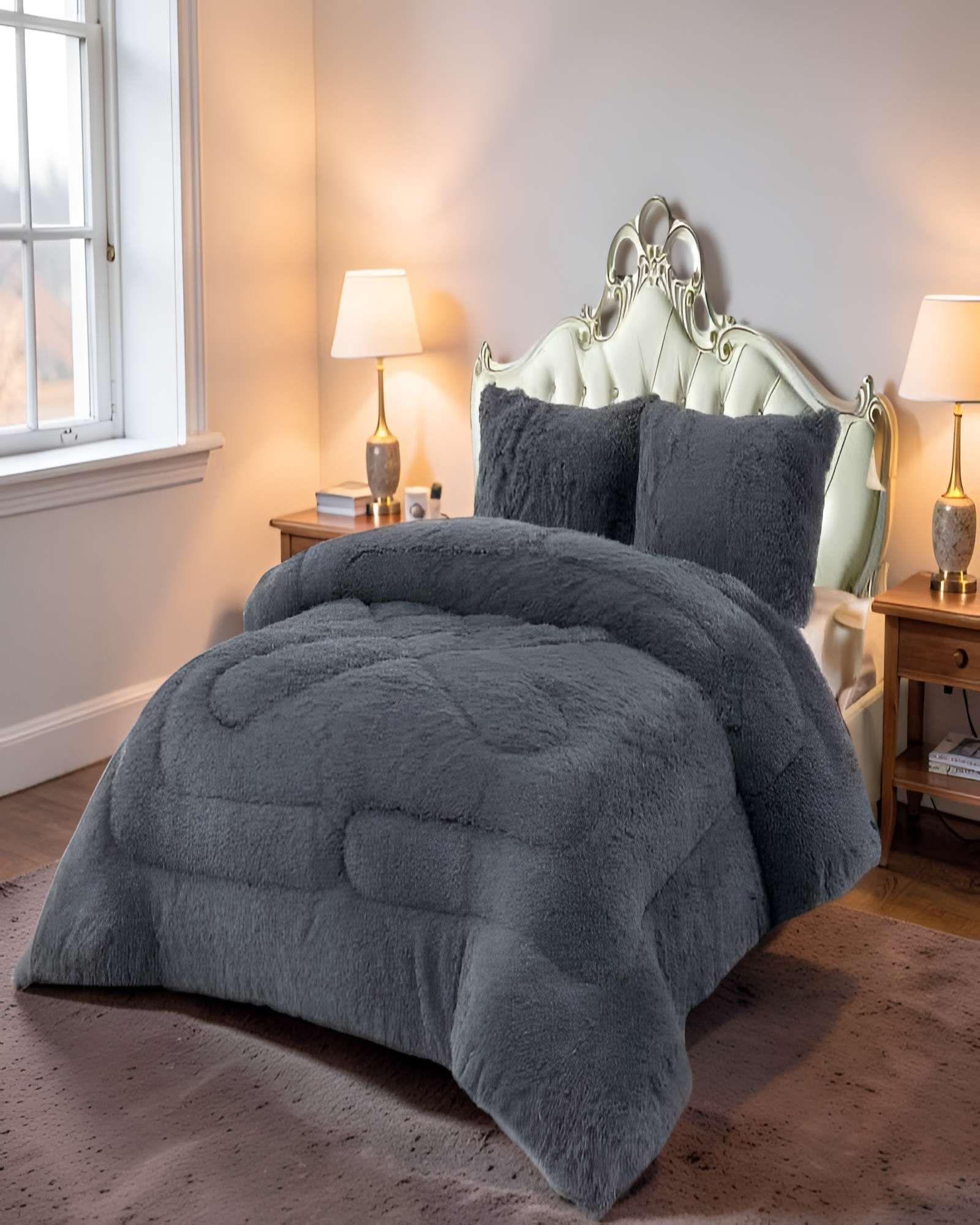 COBERTOR PELUDOS PREMIUM 2 PLAZAS 230CM X 250CM COLOR GRIS OSCURO-3
