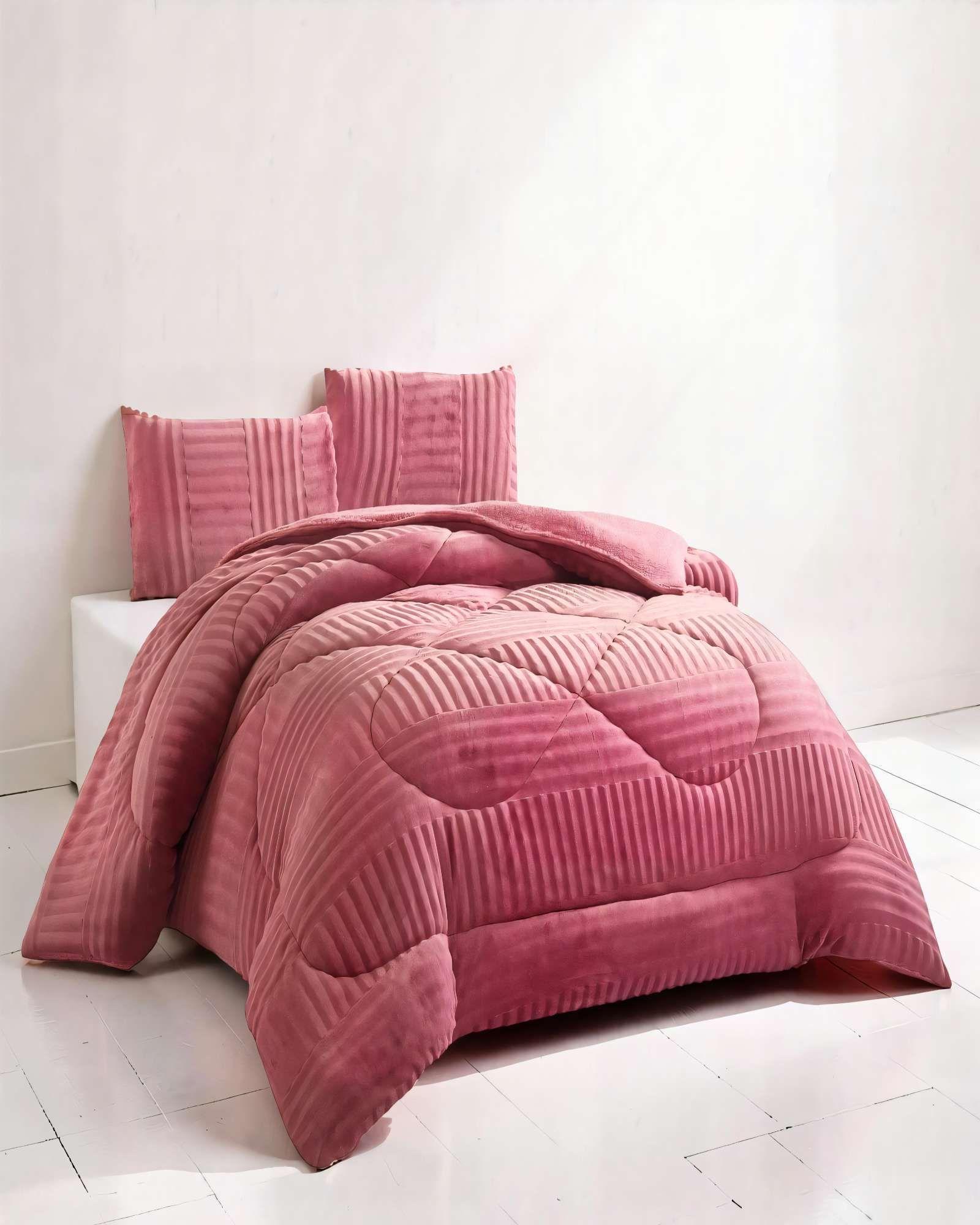 COBERTOR DE PELUDOS LECHE CON TEXTURA  PLAZA Y MEDIA COLOR ROSADO-3