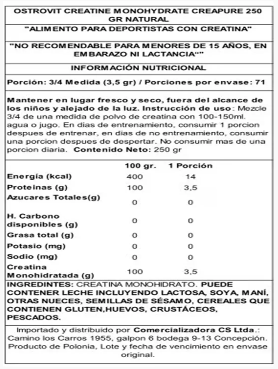 Creatina Ostrovit monohidratada Creapure 250 gr-2