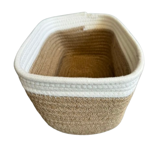 Canasto cuerda blanco y fibra ovalado.Chico 11x15x20 cms.-1