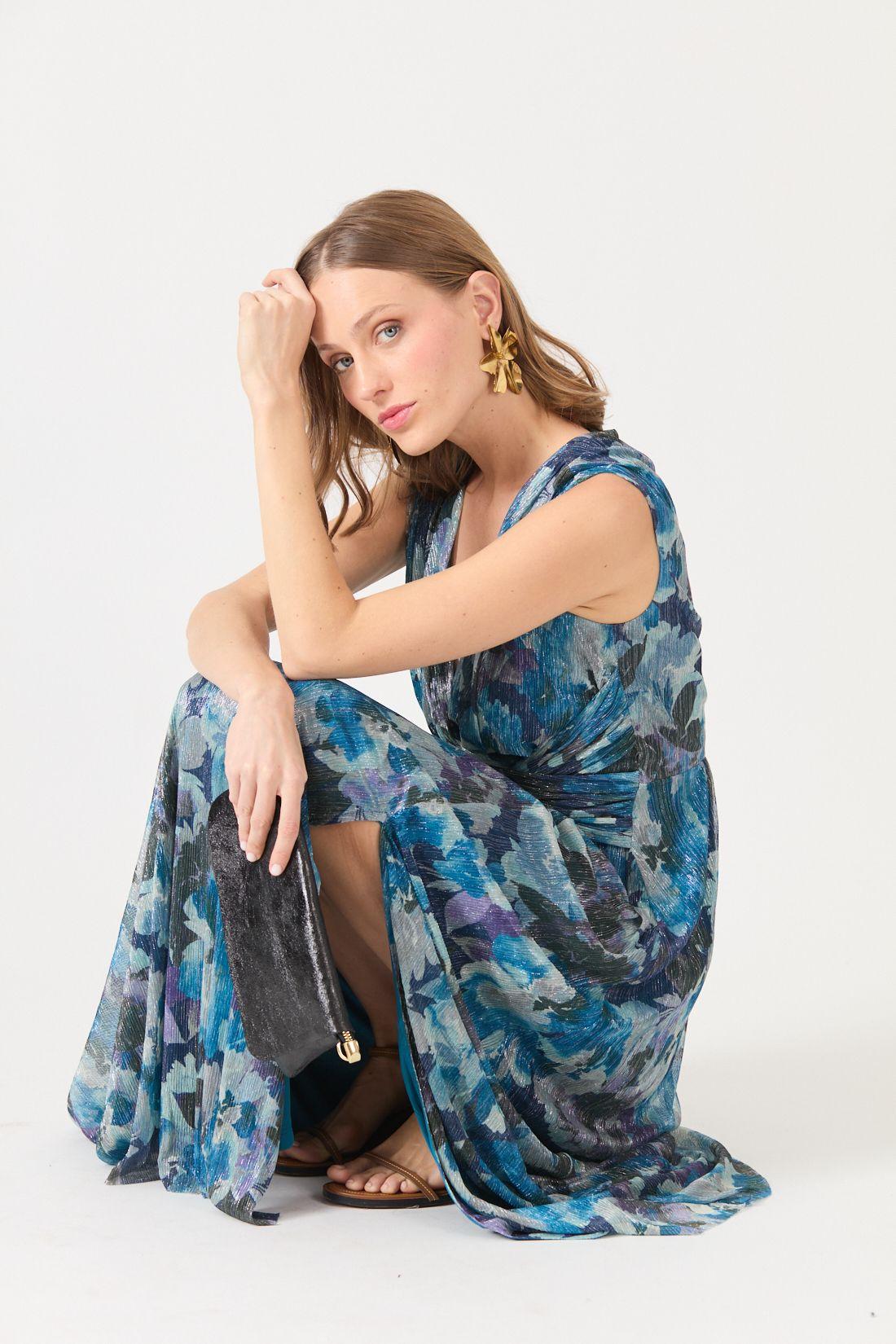 Vestido Estamplado Petroleo Cod 0702346-3