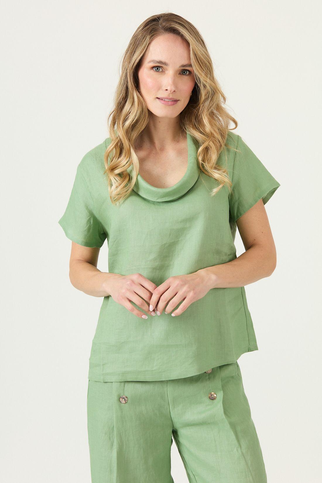 Blusa De Lino Verde Cod 4517375-1