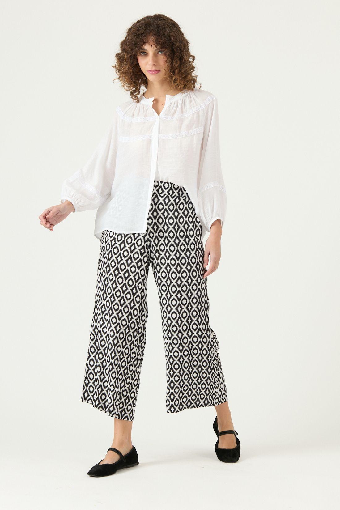 Pantalon Palazzo Estampado Negro Cod 2012405-0