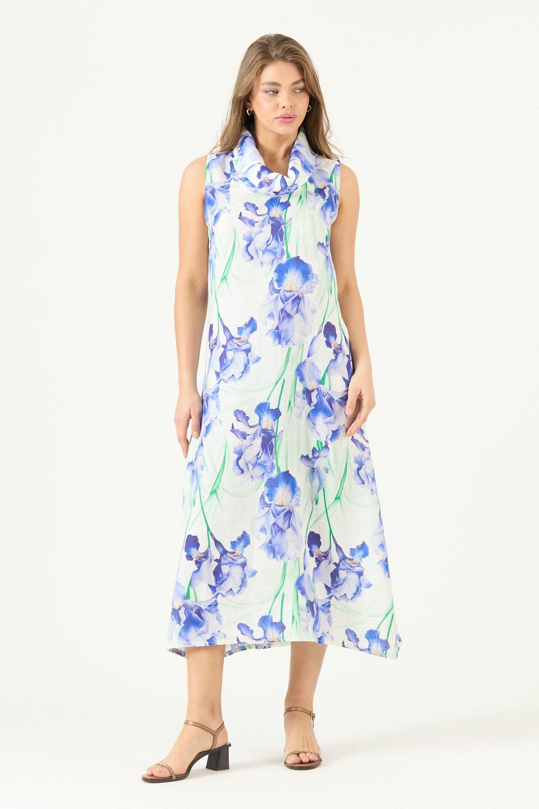Vestido De Lino Estampado Morado Cod 4005545-2