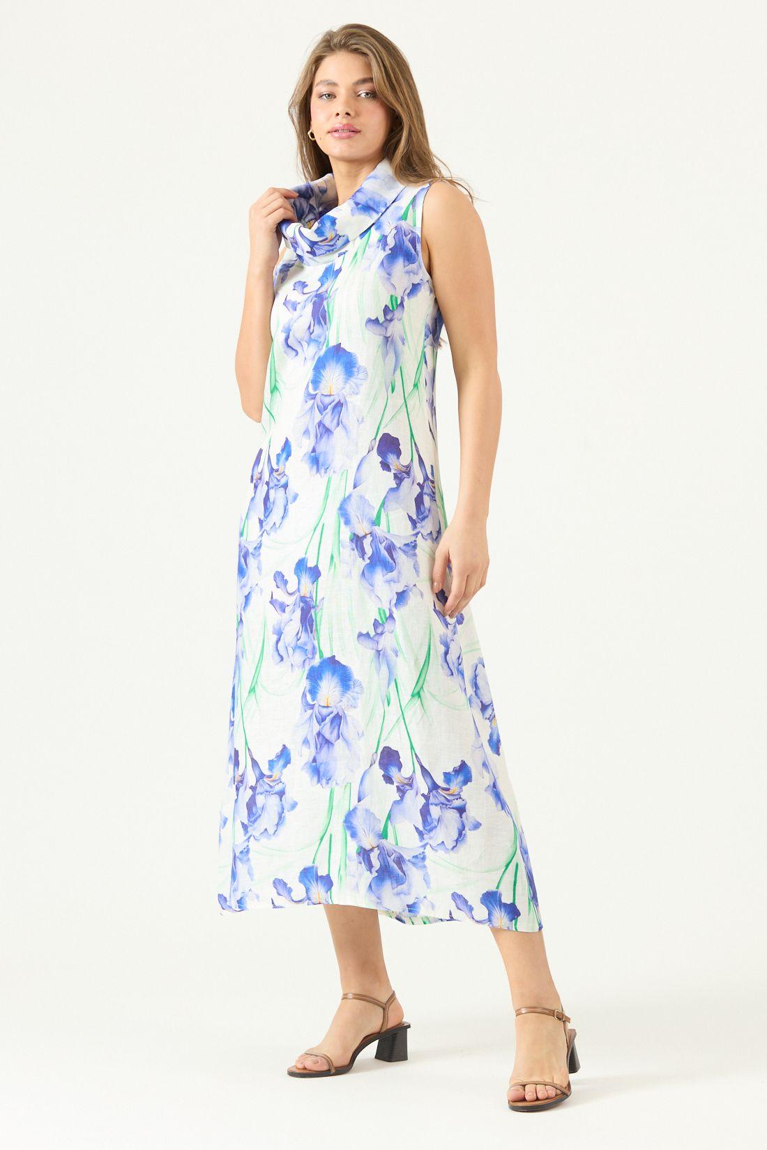 Vestido De Lino Estampado Morado Cod 4005545-3