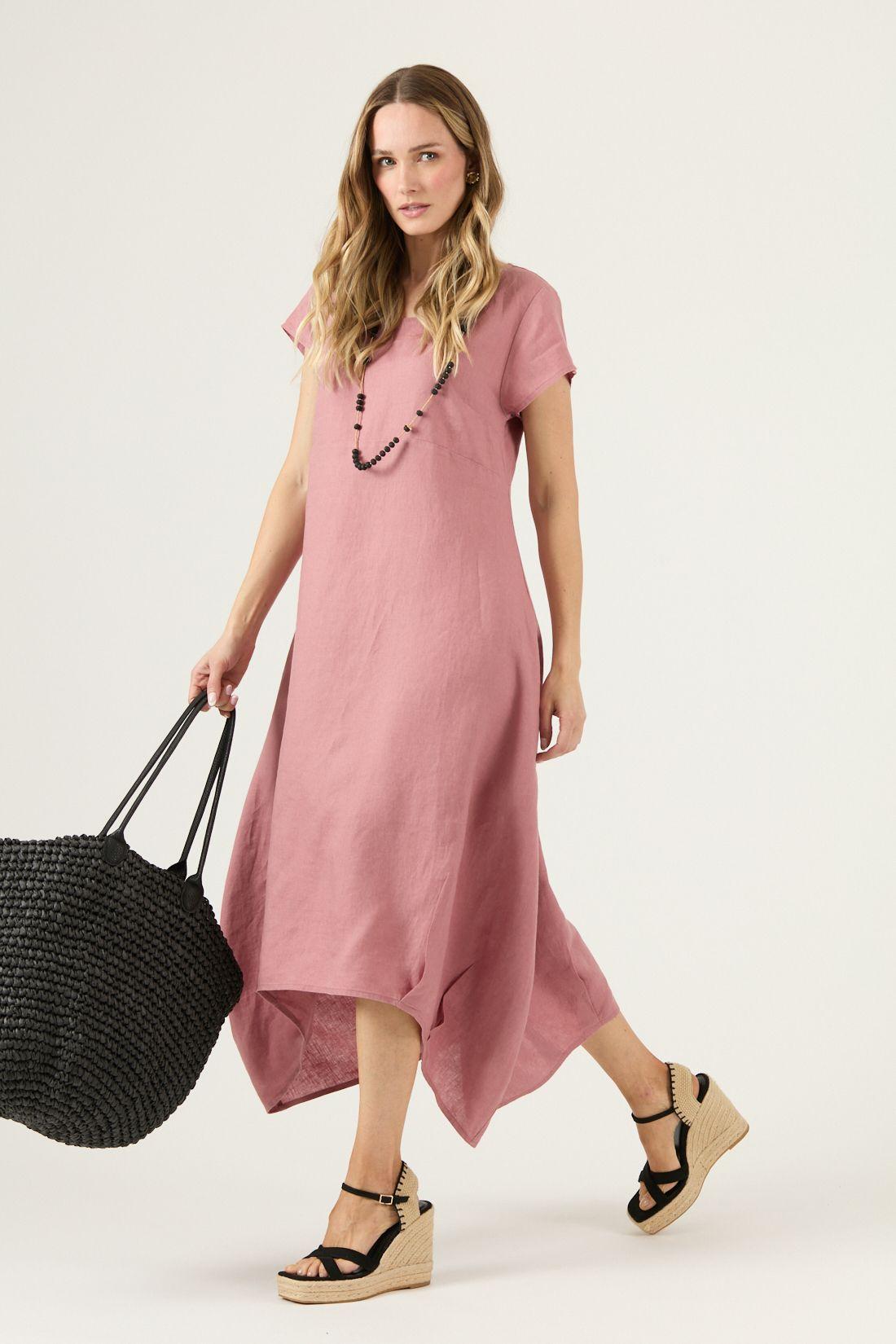 Vestido De Lino Rosa Viejo Cod 4005375-0