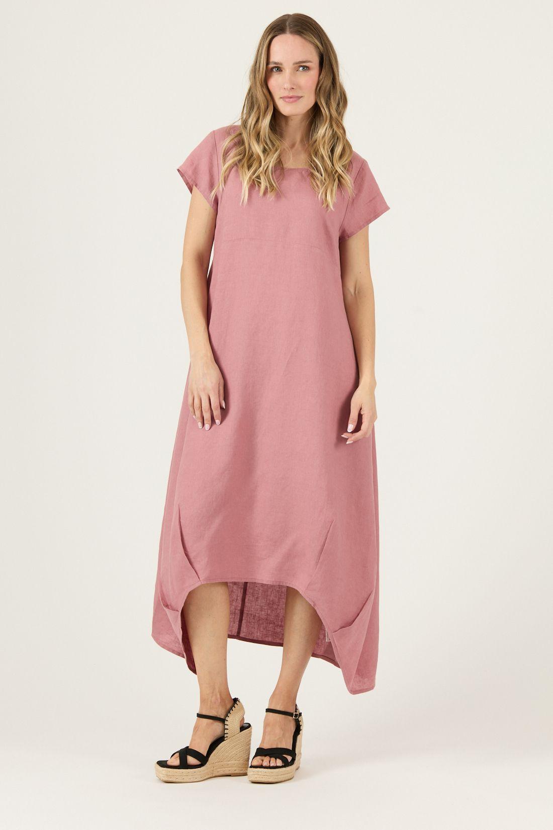 Vestido De Lino Rosa Viejo Cod 4005375-2