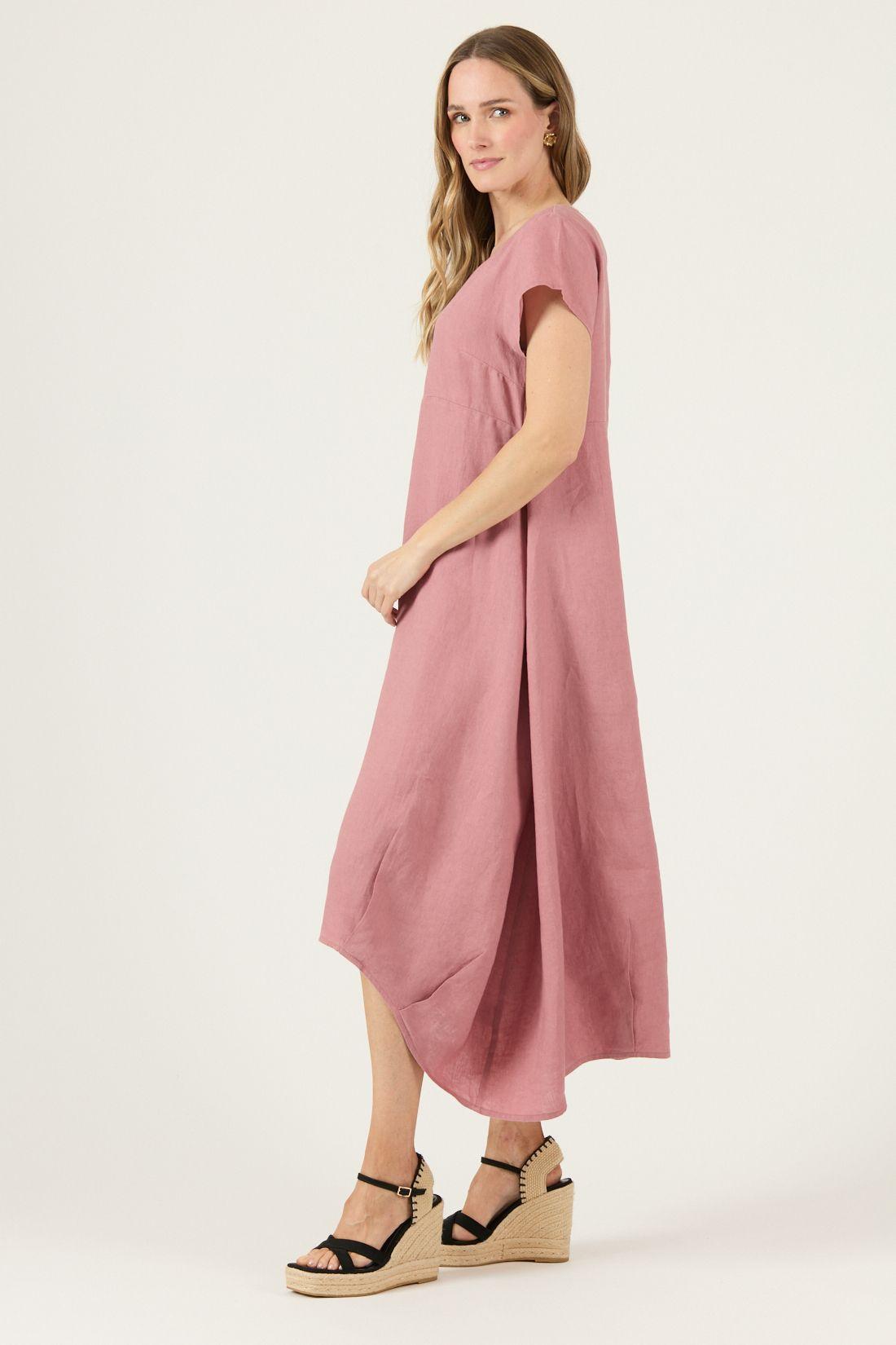 Vestido De Lino Rosa Viejo Cod 4005375-3