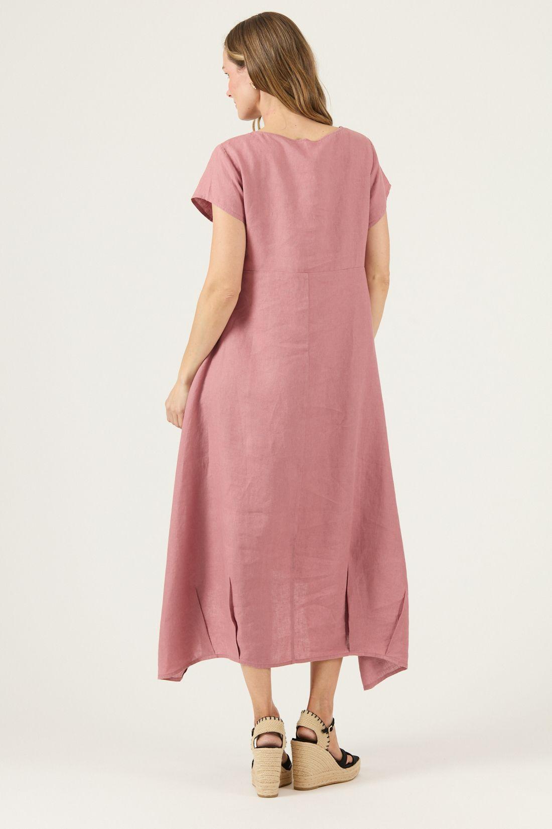 Vestido De Lino Rosa Viejo Cod 4005375-4