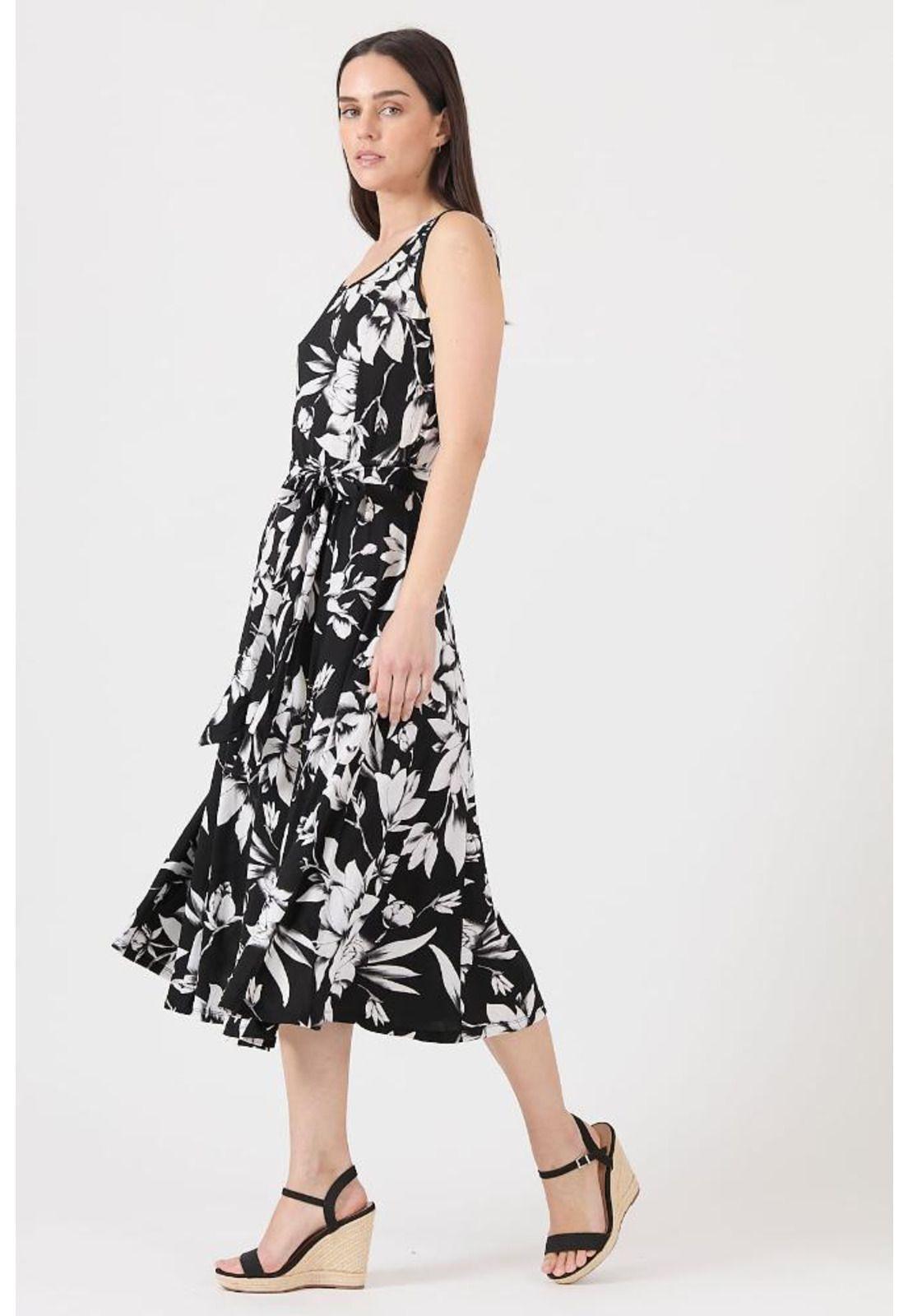 Vestido negro flores PRIVILEGE 1436-0