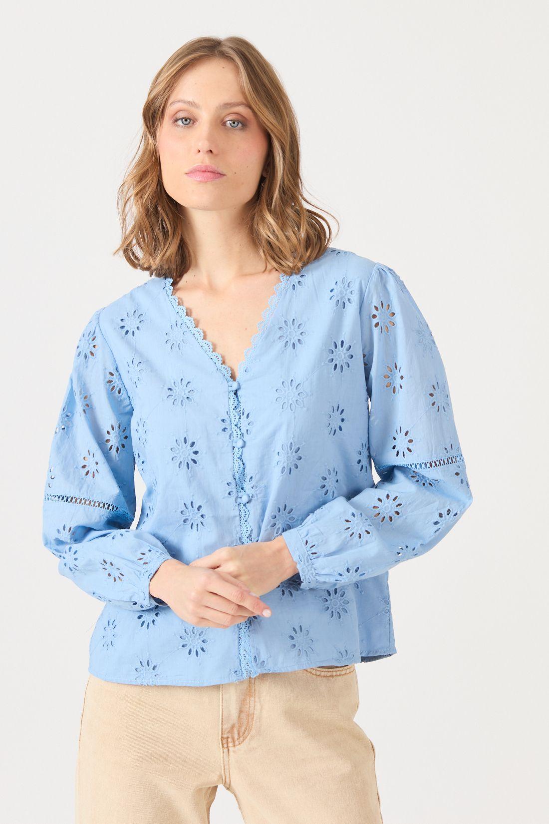 Blusa Con Encaje Celeste Cod 4520706-2