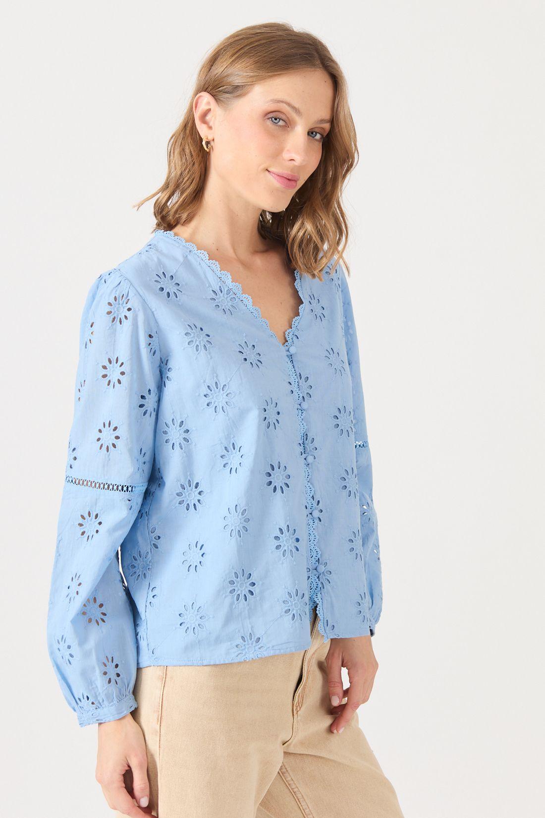 Blusa Con Encaje Celeste Cod 4520706-3
