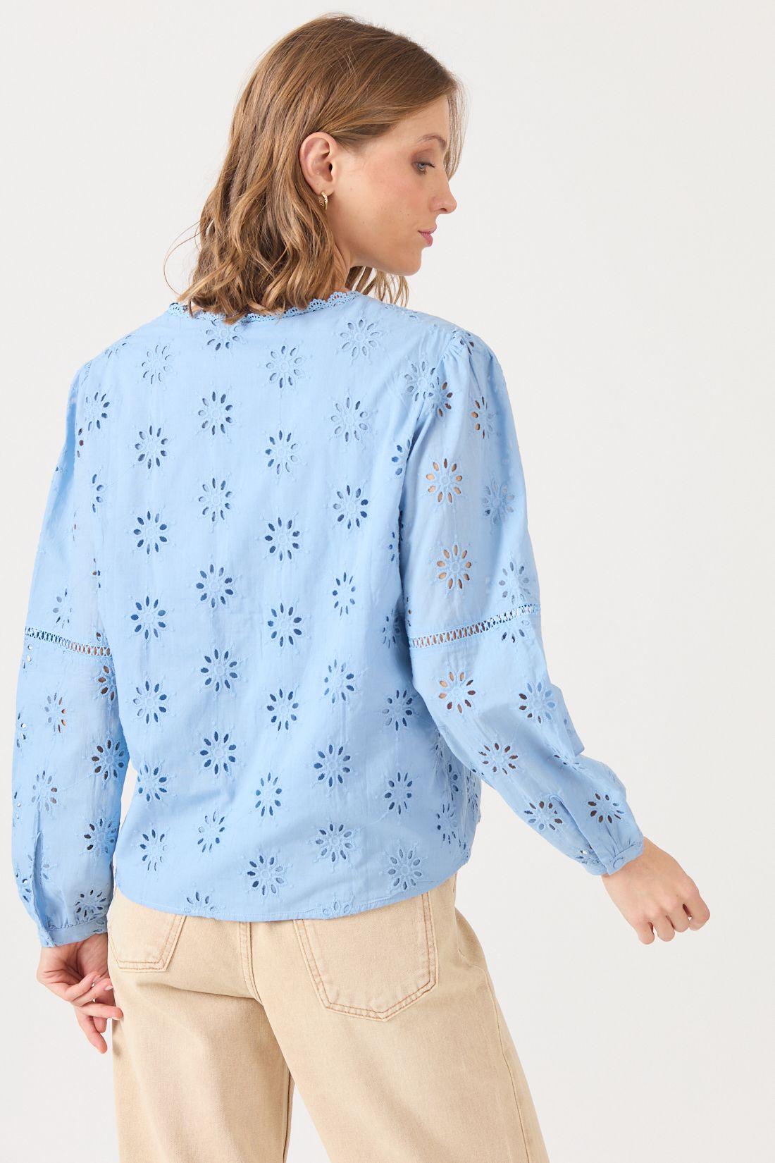 Blusa Con Encaje Celeste Cod 4520706-4