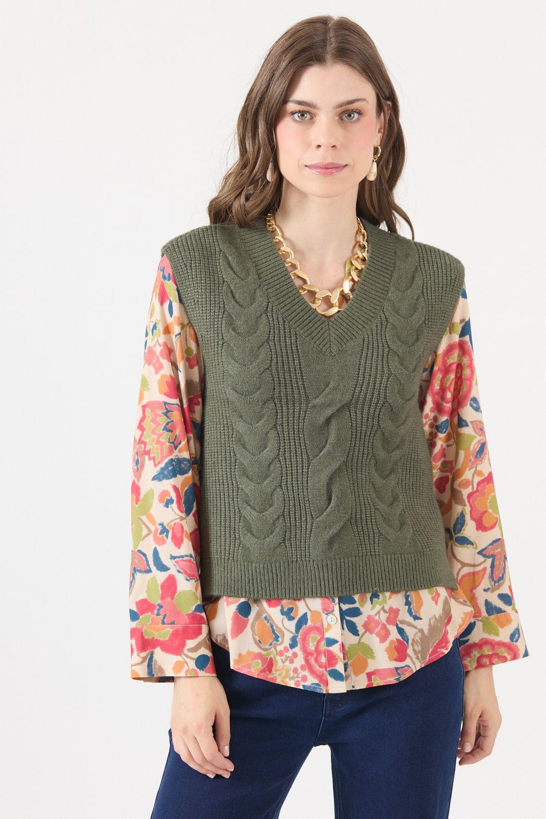 Sweater Con Trenzas Verde Cod 5414436-2
