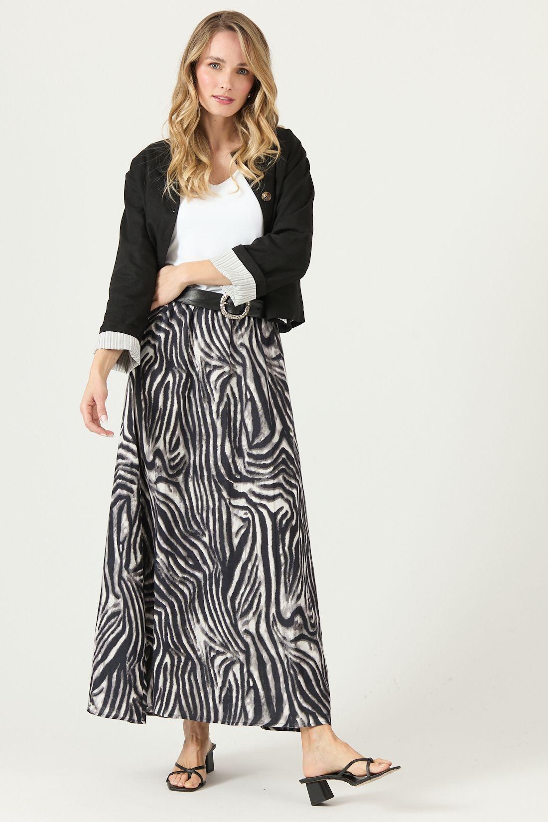 Falda De Lino Animal Print Negra Cod 5008735-0